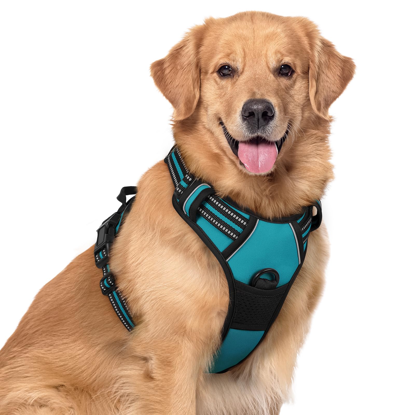 rabbitgoo Hundegeschirr Grosse Hunde, Anti Zug Geschirr mit Kontrolle, No Pull Verstellbar Hundegeschirr Mittelgroße Hunde, Atmungsaktiv Reflexstreifen Brustgeschirr Sichere Führung, Schwarz, L