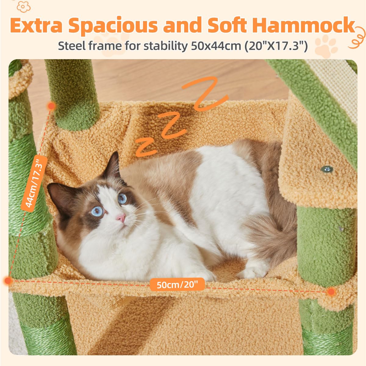 Taoqimiao 180CM Kratzbaum Groß, Katzenbaum Katzen Kratzbaum Grosse Katzen Stabil mit 2 Katzenhaus, Metallhängematte, Korb, 8 Kratzsäulen, Katzenkratztafel, MS026LM Beige