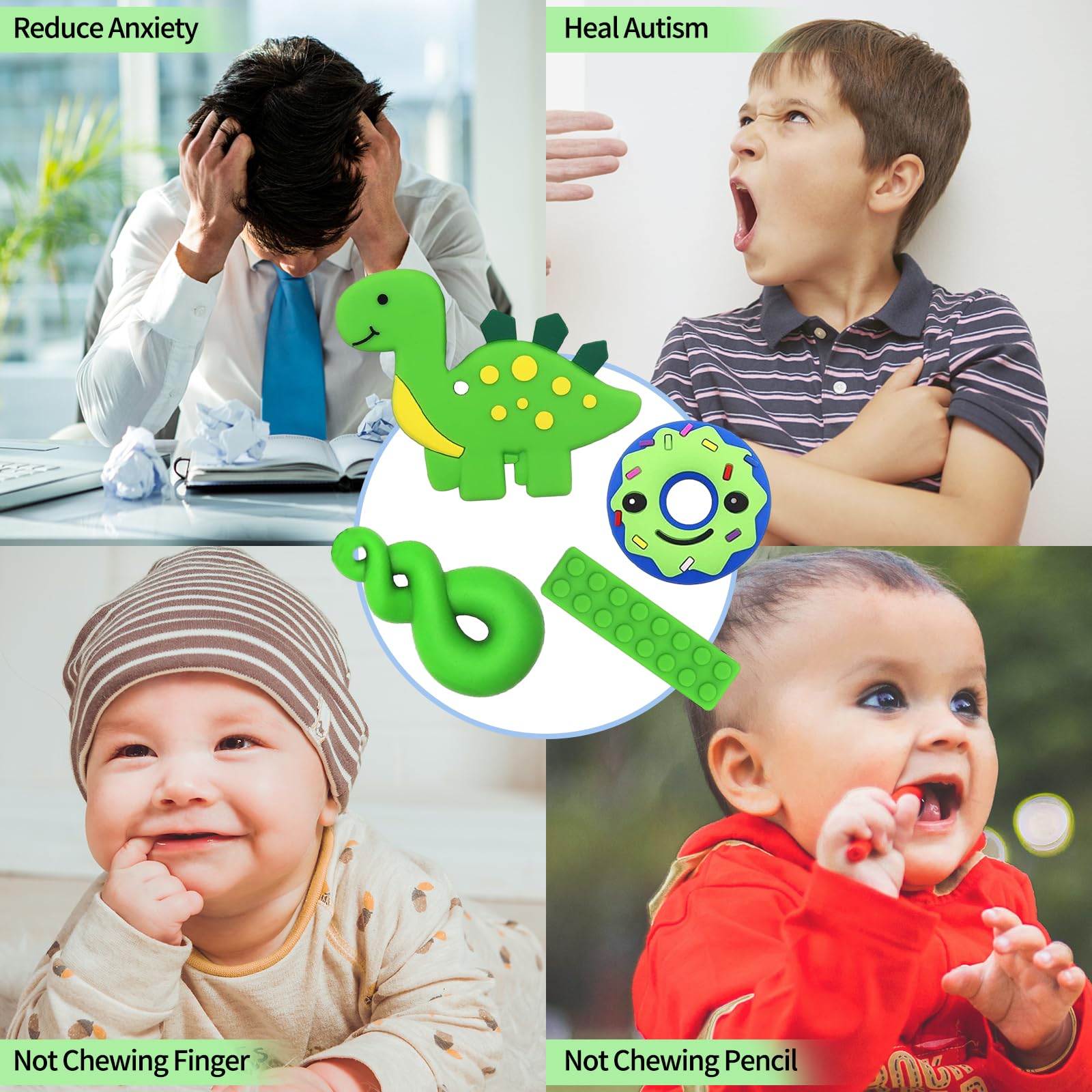 Kaukette für Kinder, 6 Stück Sensory Kauen Halskette, Silikon Beißring für Baby, Autismus Spielzeug für Jungen und Mädchen, Perfekt für Kinder mit ADHS, Zahnen, Beißende, Fingernägel Kauen (Blau)