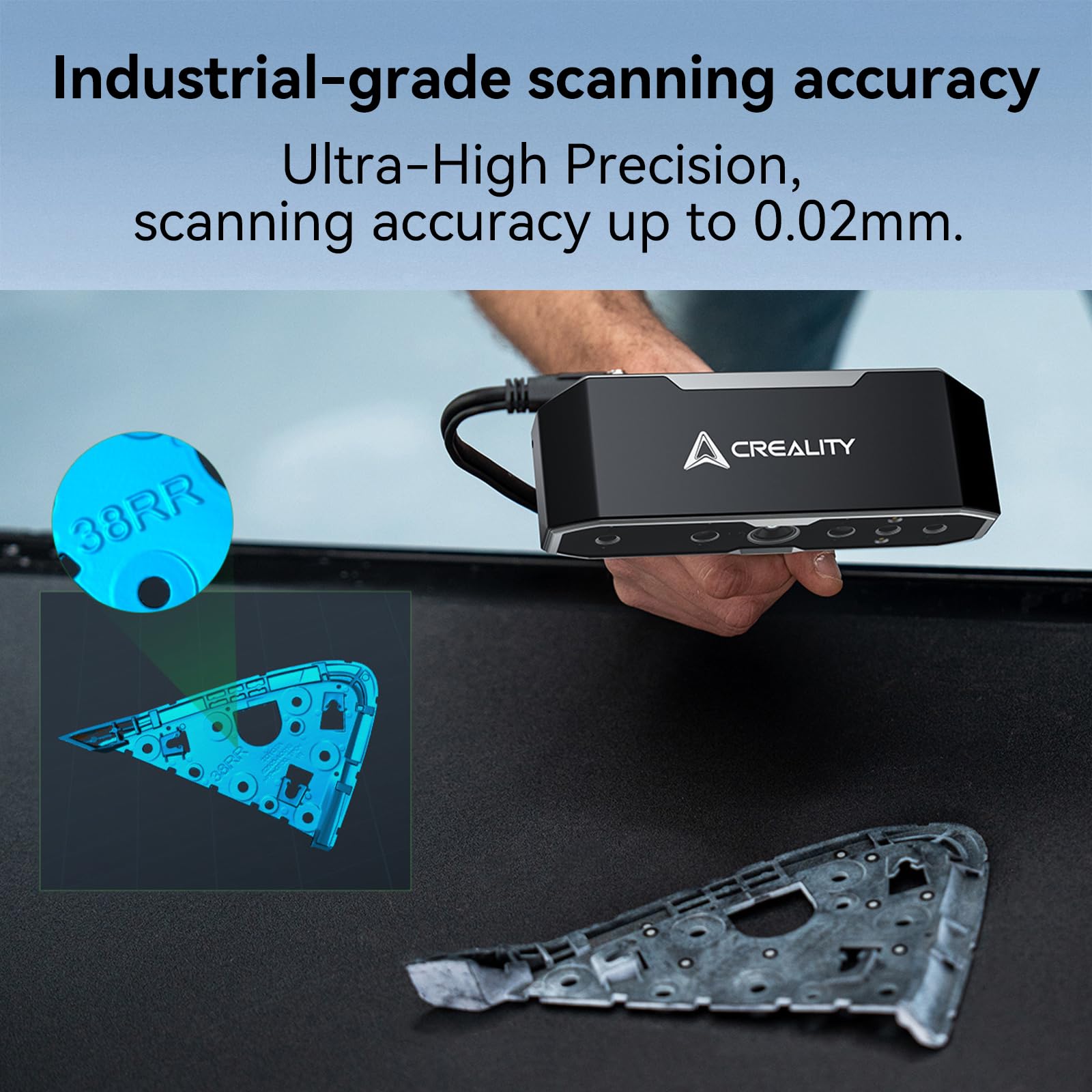 Creality Sermoon S1 3D Scanner, High-Precision 0.02mm Metrology-Grade 3D Scanner for 3D Printing with Blue/IR Laser, Exclusive Single-line Deep Hole scanning Technology, Wireless Support