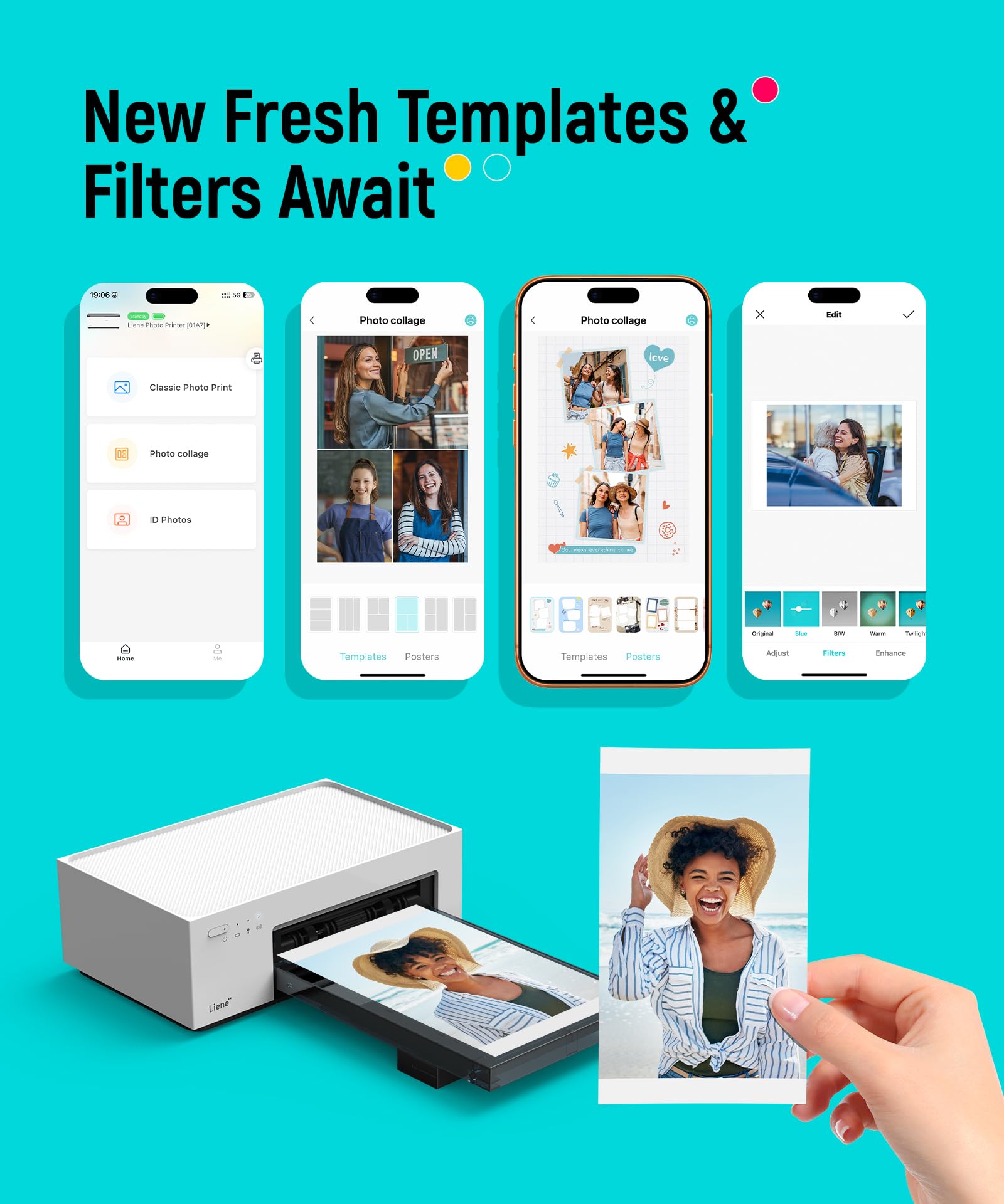 Liene M100 4x6'' Photo Printer, Phone Printer 100 Sheets & 3 Cartridges, Full-Color Photo, Portable Instant Photo Printer for iPhone Android, Thermal Dye Sublimation, Wi-Fi Picture Printer 100 Papers