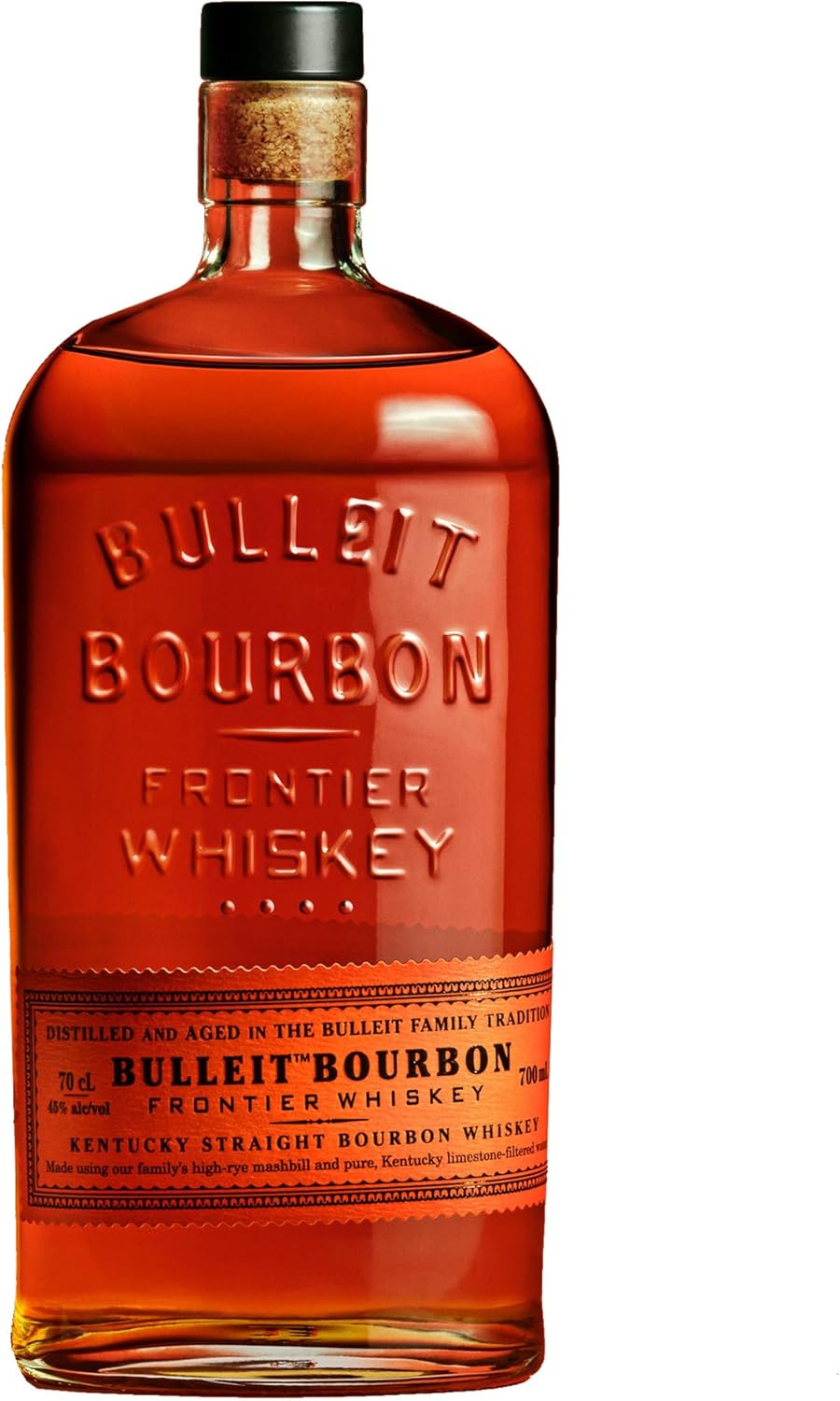 Bulleit Bourbon Frontier, American High Rye Whiskey, Geschenkempfehlung für Freunde & Familie, handverlesene Kentucky Tradition, 45% vol, 700ml Einzelflasche