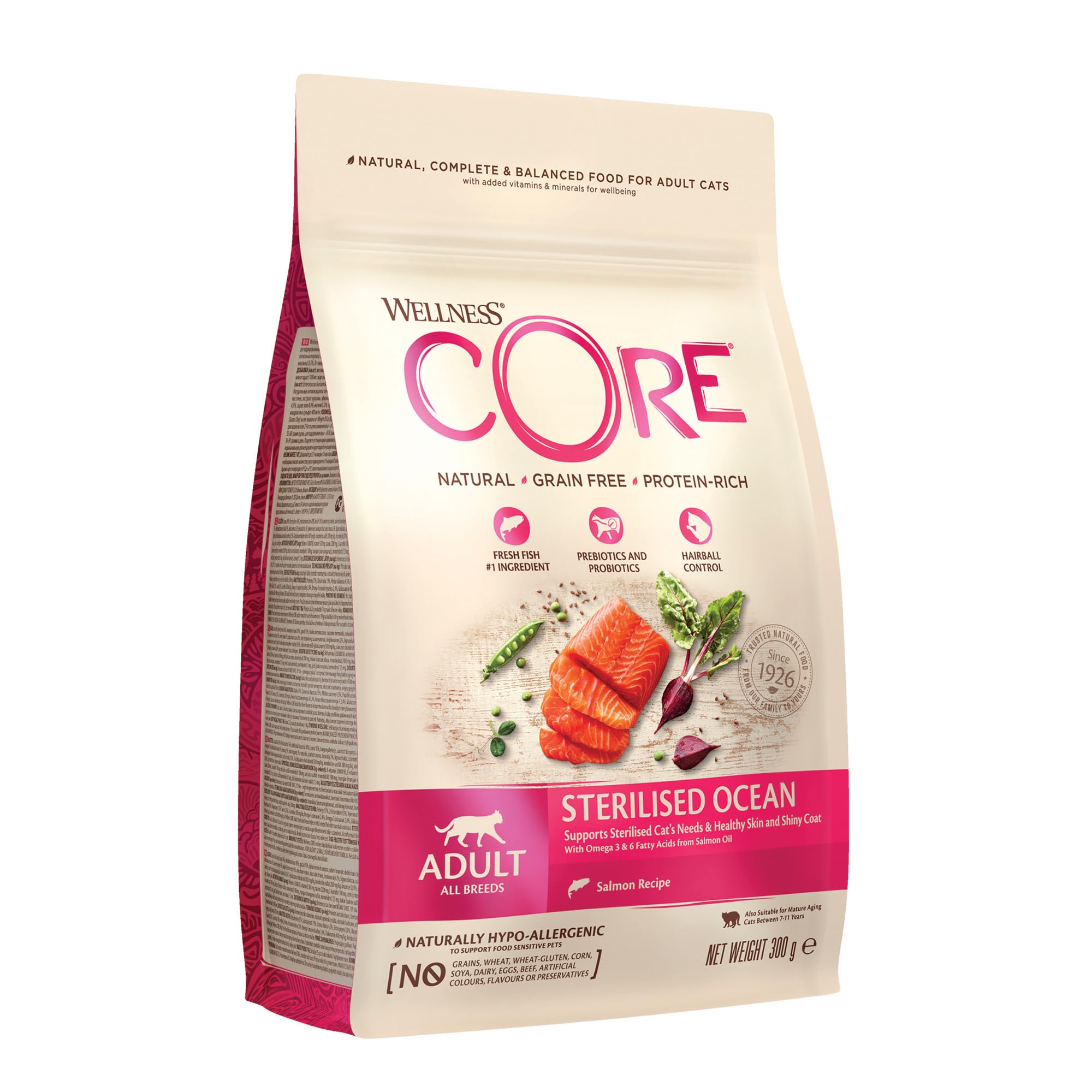Wellness CORE Sterilised Ocean 4 kg, Lachs – Katzenfutter Trocken für sterilisierte Katzen, getreidefrei, natürlich, hypoallergen, proteinreich, unterstützt gesunde Haut und glänzendes Fell