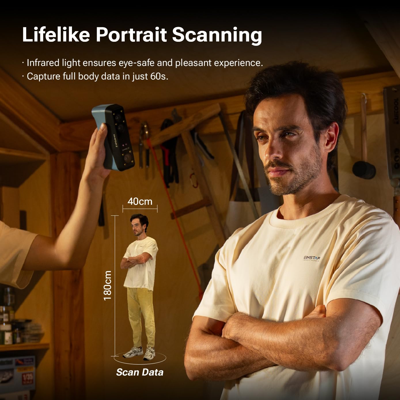 EINSTAR 2 Wireless 3D Scanner, 17 Parallel Lines Blue Laser and VCSEL Infared Light Support 3D Scanning Small to Large Objects, Up to 90 FPS High Speed Scanning, Support 3mm, 6mm, 12mm Markers.
