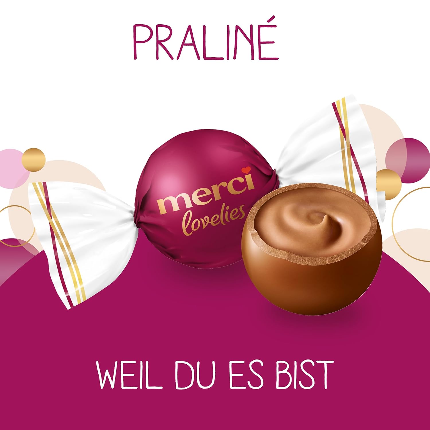 merci lovelies Classic – 1 x 185 g – Pralinen-Schachtel mit 5 gefüllten Schokoladen-Spezialitäten – Schokokugeln zum Teilen & Verschenken