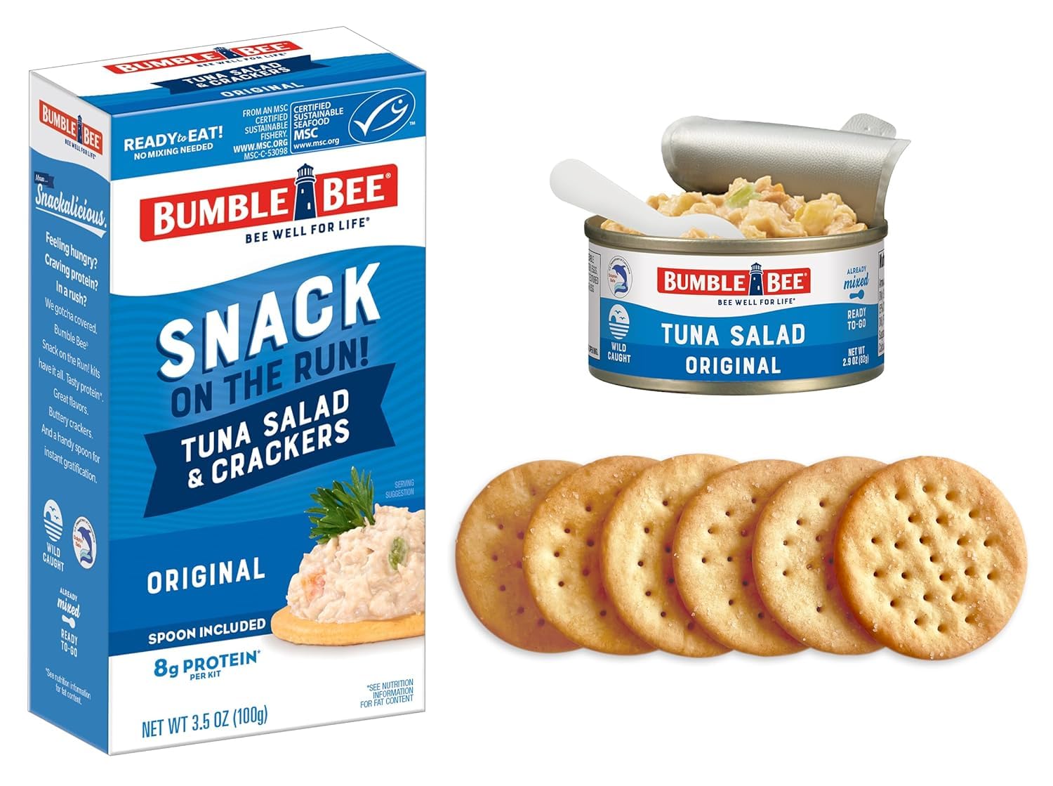 Bumble Bee Snack On The Run Original Tuna Salad with Crackers Kit (Pack of 12) - Ready to Eat Protein Snack Pack - 8g Protein per Box - Wild Caught MSC Certified Tuna