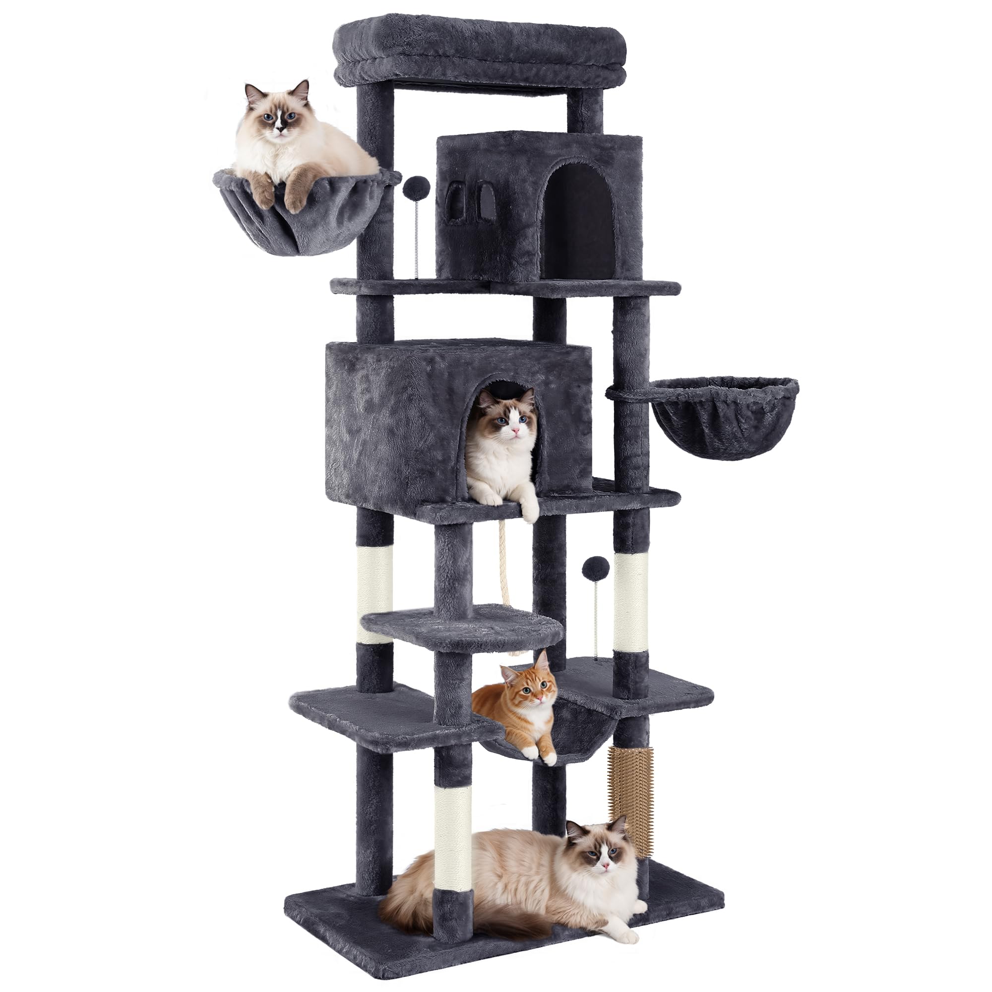 YITAHOME Kratzbaum, Katzenkratzbaum, für Große Katze, Katzenbaum, Katzenbürsten, 11 cm Dicke Stämme, Große Plattformen, Plüschkissen, Höhle, 50 x 50 x 157 cm, Beige