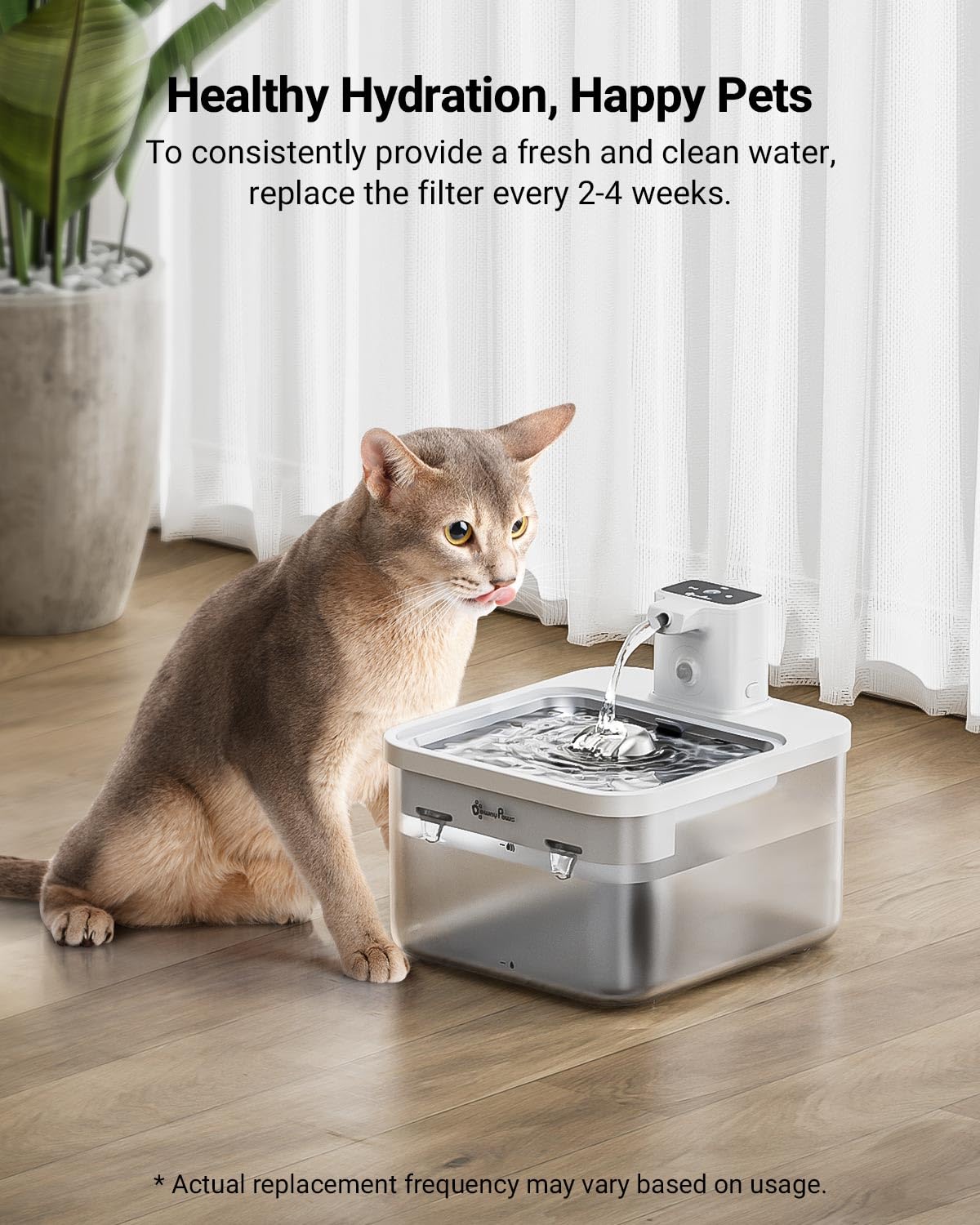 DownyPaws 2.5L Trinkbrunnen für Katze Kabellos, Katzenbrunnen Kabellos mit Bewegungsmelder, Batteriebetrieben Katzentrinkbrunnen, 4000mAh, Leise Wasserpumpe, Tablett aus Edelstahl für Katze, Schwarz
