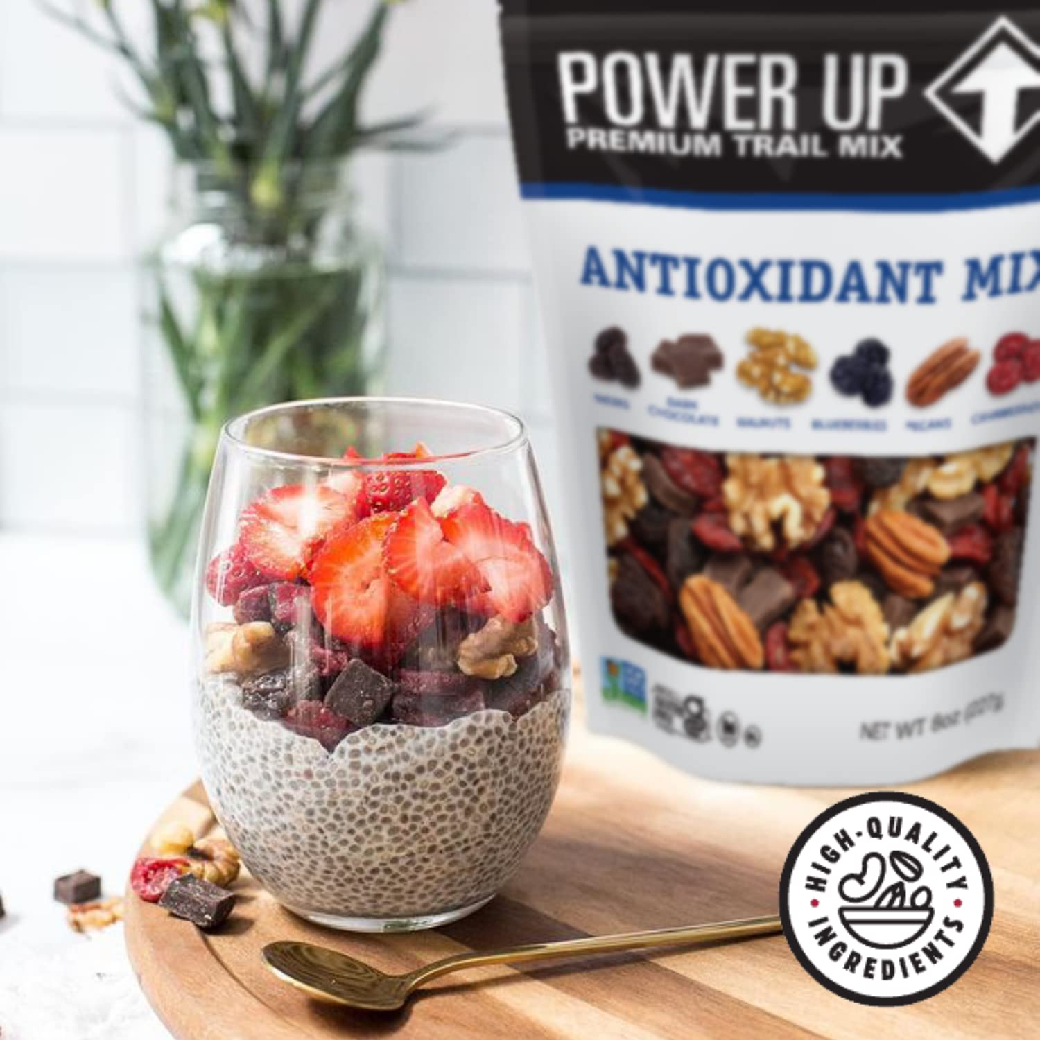 Power Up High Energy Trail Mix By Gourmet Nut, Walnuts, Banana Chips, Cashews, Coconut, Cranberries & Papaya Mix - Keto & Paleo Friendly Snacks - Non GMO Vegan Gluten Free Kosher, 8oz Bags, Pack of 4