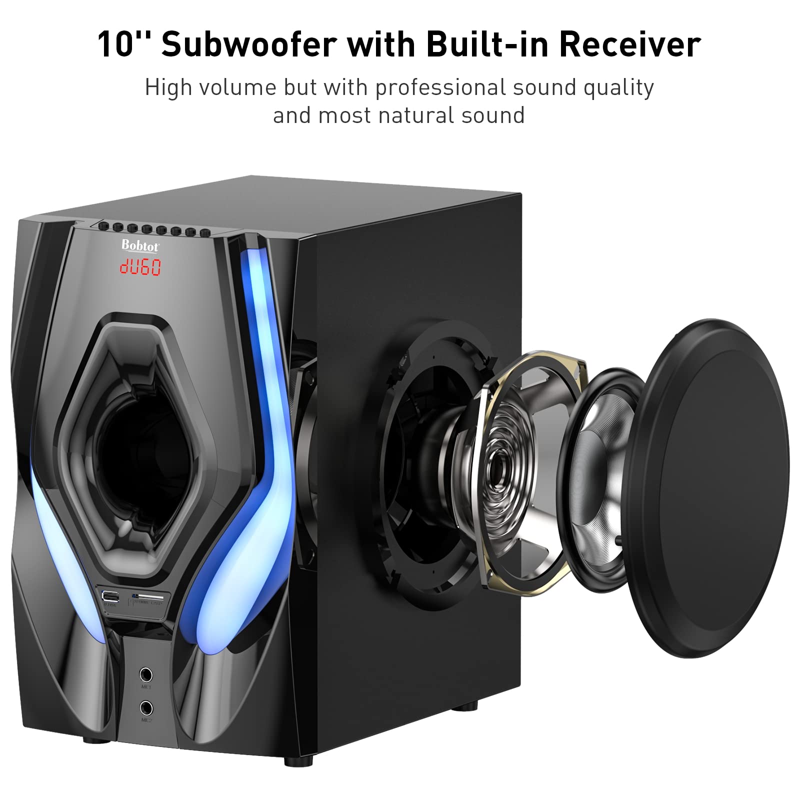 Bobtot Home Theater Systems Surround Sound Speakers - 1200 Watts 10 inch Subwoofer 5.1/2.1 Channel Audio Stereo System with ARC Optical Bluetooth Input for 4K TV Ultra HD AV DVD FM Radio USB