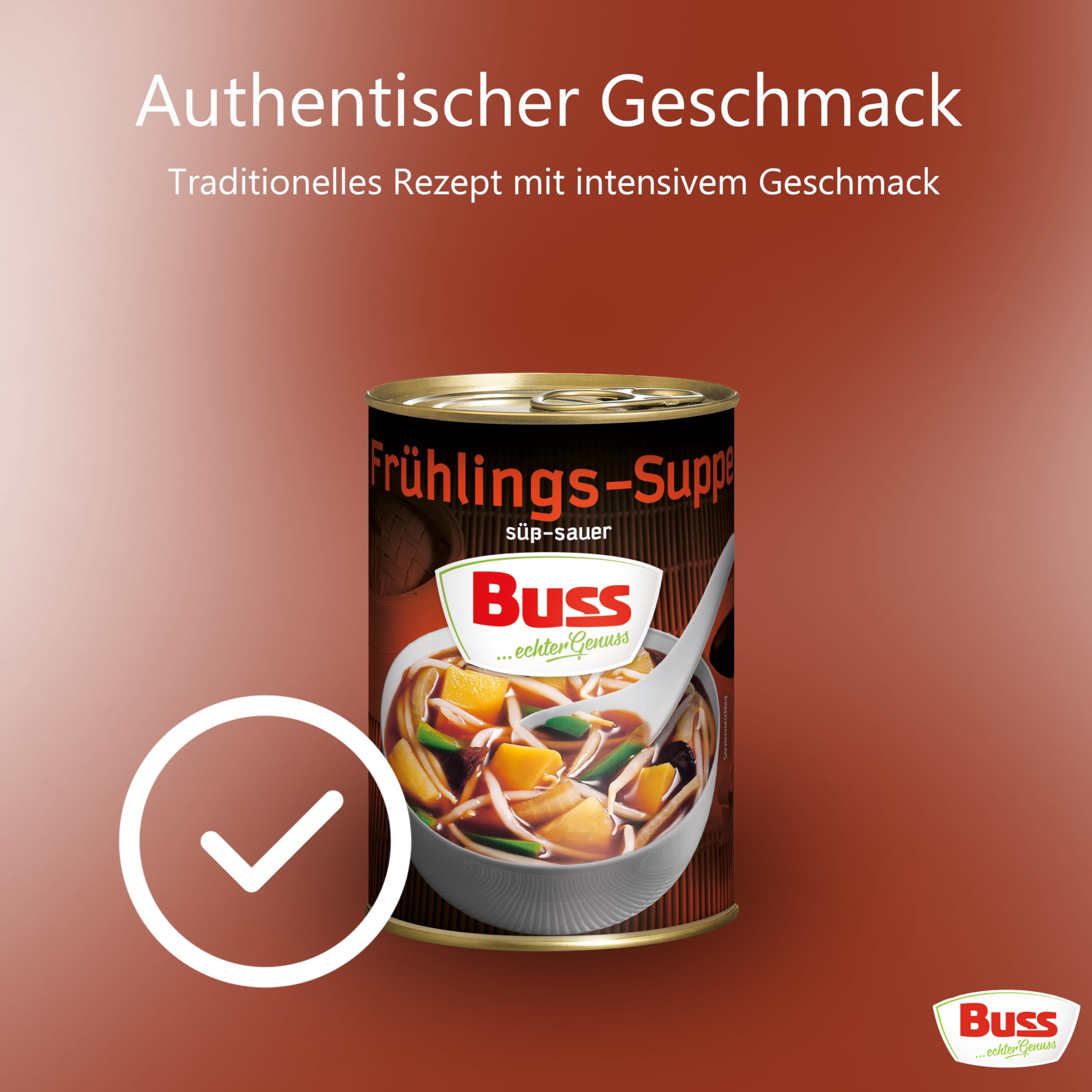 Buss Asia Suppen - Bihunsuppe Original nach indonesischer Art - Milde Asia Suppe mit Paprika, Hühnerfleisch und Glasnudeln - Schnelle Fertiggerichte zum Aufwärmen in Mikrowelle & Topf - 12 x 400g