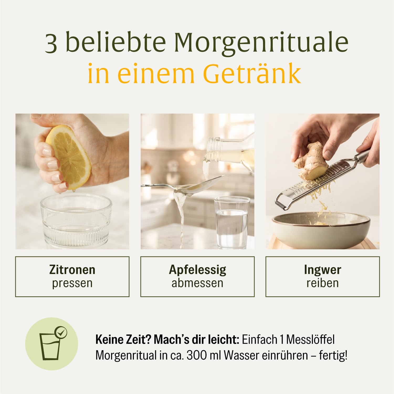NATURTREU® Morgenritual – 150 g Getränkepulver mit Zitrone, Apfelessig & Ingwer – Mit Vitamin C – Fruchtiger Drink für deine Morgenroutine – Vegan & ohne zugesetzten Zucker