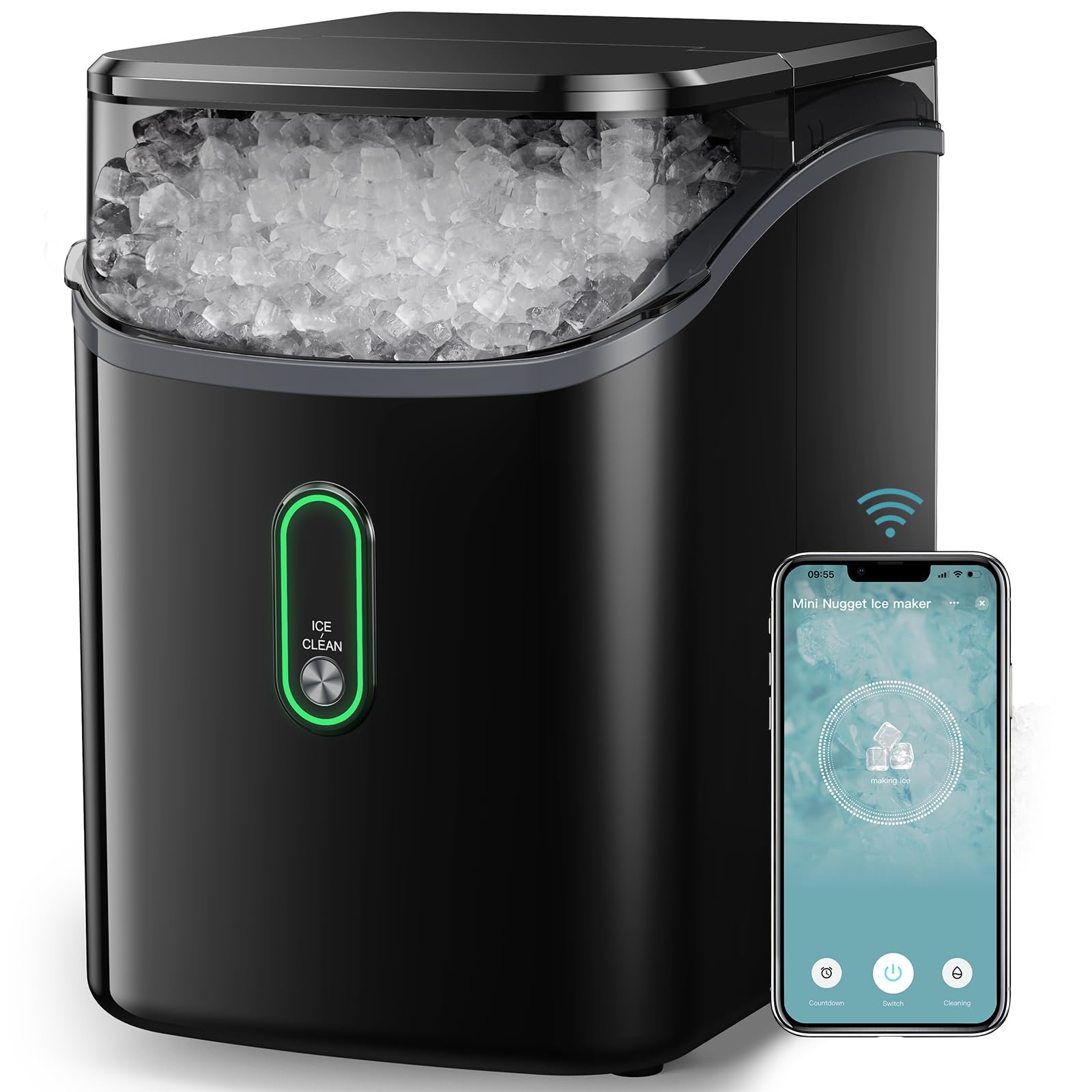 Silonn Ice Maker Countertop, Portable Ice Machine with Carry Handle, Self-Cleaning Ice Makers with Basket and Scoop, 9 Cubes in 6 Mins, 26 lbs per Day, Ideal for Home, Kitchen, Camping, RV