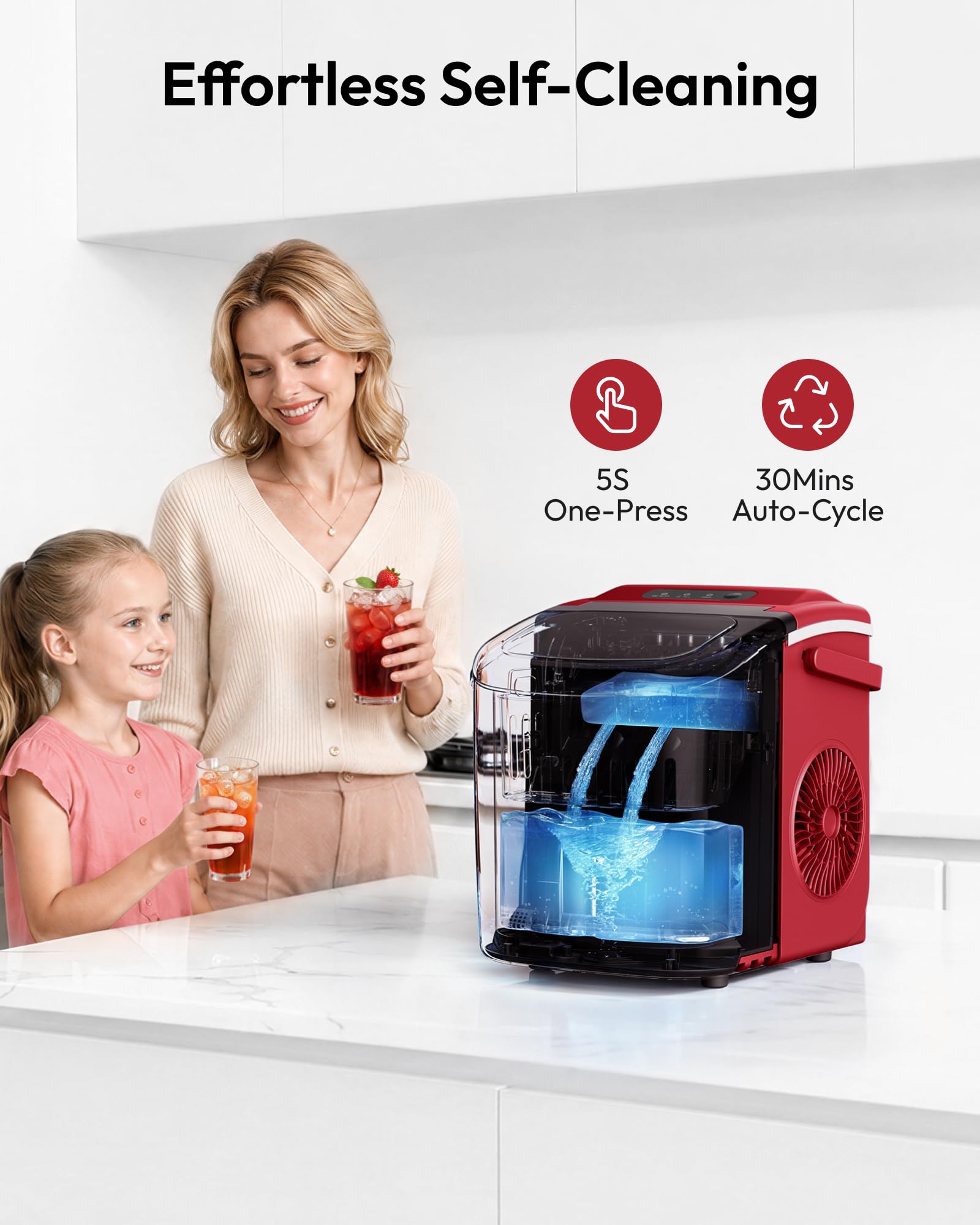 EUHOMY Countertop Ice Maker Machine with Handle, 26lbs in 24Hrs, 9 Ice Cubes Ready in 6 Mins, Auto-Cleaning Portable Ice Maker with Basket and Scoop, for Home/Kitchen/Camping/RV. (Black)