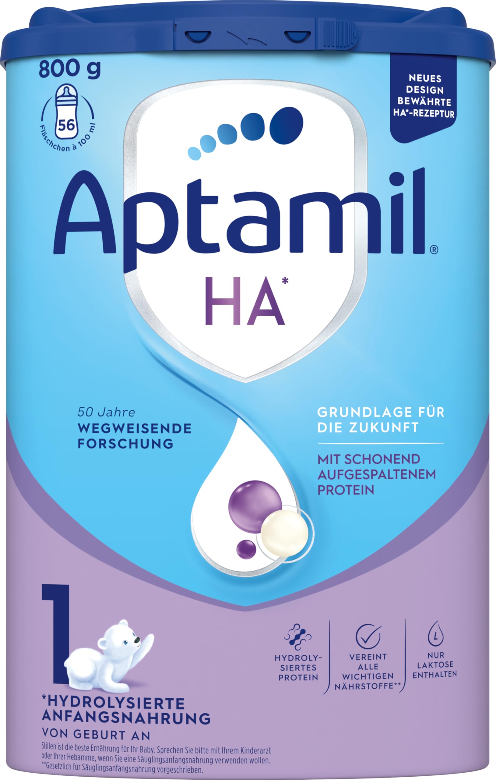 Aptamil HA PRE – Anfangsmilch von Geburt an, Mit DHA, Nur Laktose, Ohne Palmöl, Babynahrung, Milchpulver, 1 x 800 g