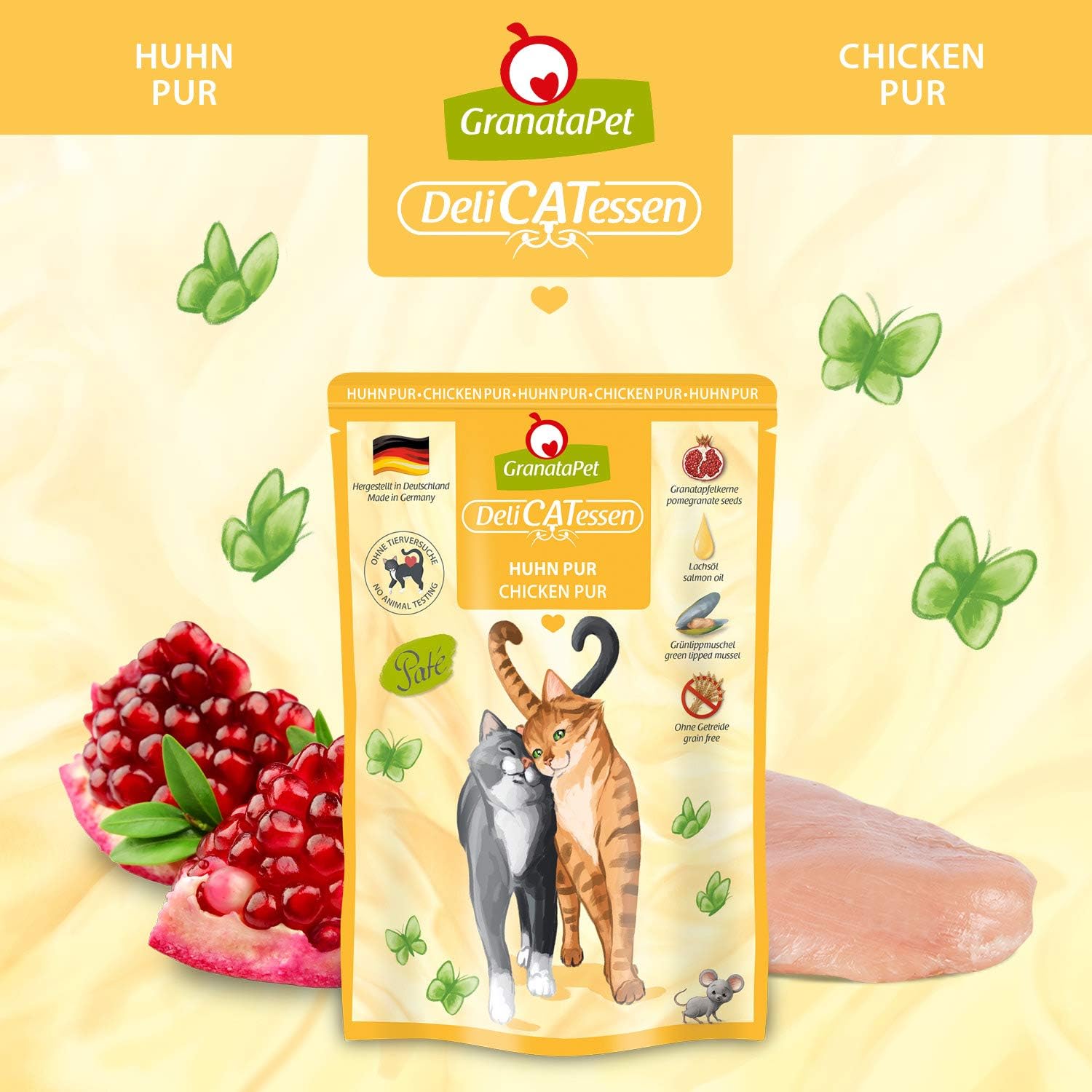 GranataPet DeliCatessen Huhn PUR, Nassfutter für Katzen, Futter ohne Getreide & ohne Zuckerzusätze, Katzenfutter mit hohem Fleischanteil & hochwertigen Ölen, 6 x 400 g