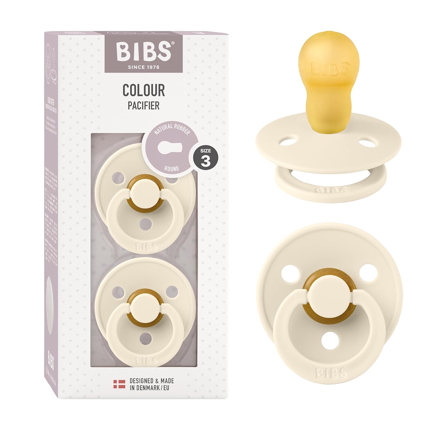 BIBS Colour Schnuller 2er-Pack, BPA-frei, Kirschform Nippel. Naturkautschuk/Latex, Hergestellt in Dänemark. Größe 1 | 0+ Monate | 2-Pack, Ivory/Sage