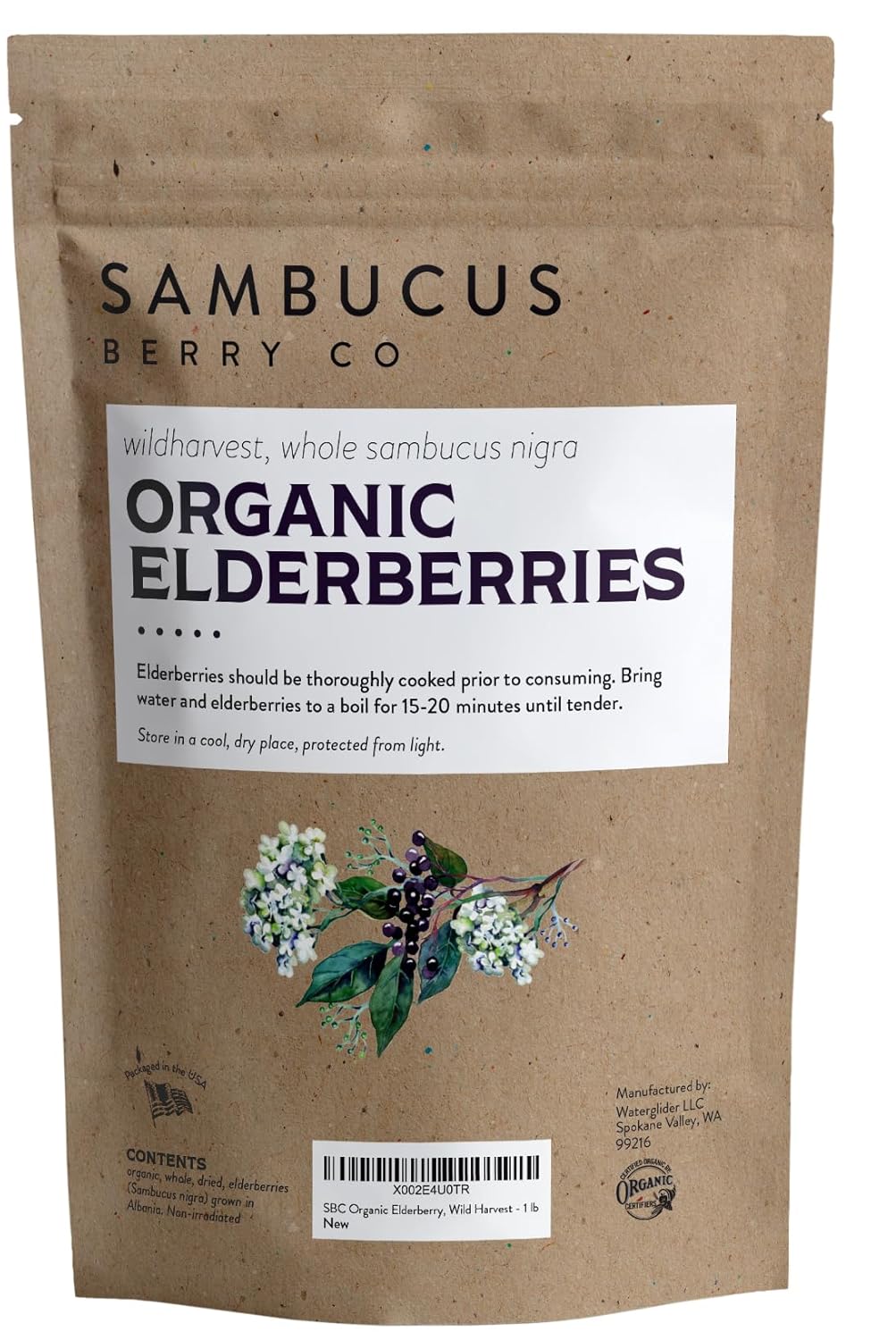 Certified USDA - 100% Organic Dried Elderberries - 1lb Bulk - Non-Irradiated, Non-GMO, Wild Harvest, Whole Black Elderberry Immune Support - Raw Vegan Sambucus 1 Pound