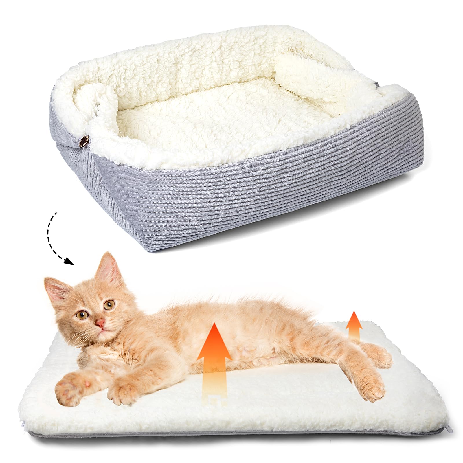 Weiches Katzenbett Waschbar 42x38 cm Plüsch Haustierbett für Kleine Hunde und Katzen - 2 in 1 Katzenkissen Katzendecke Katzensofa Nest Bett, Entfaltete Größe 61x51 cm