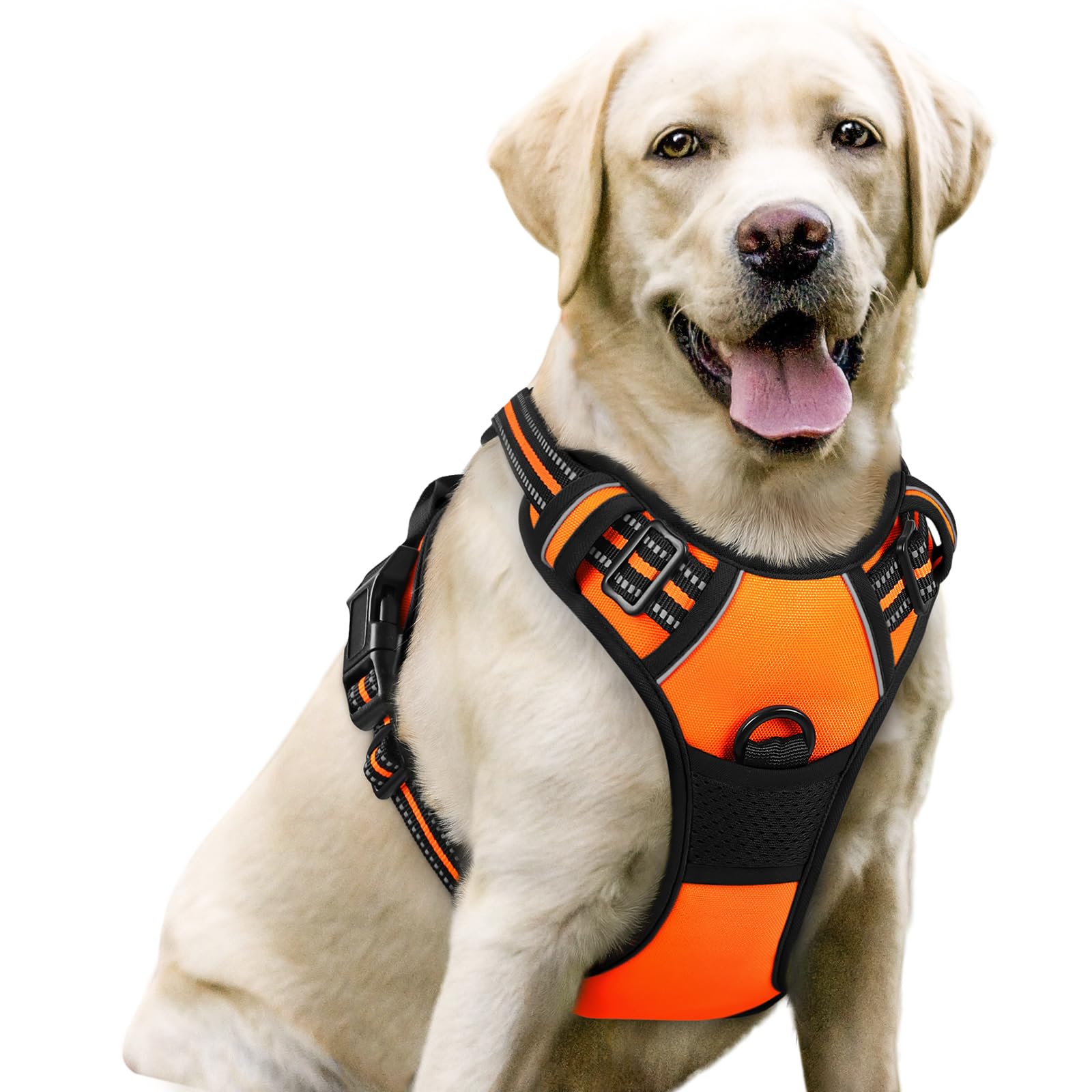 rabbitgoo Hundegeschirr Grosse Hunde, Anti Zug Geschirr mit Kontrolle, No Pull Verstellbar Hundegeschirr Mittelgroße Hunde, Atmungsaktiv Reflexstreifen Brustgeschirr Sichere Führung, Schwarz, L