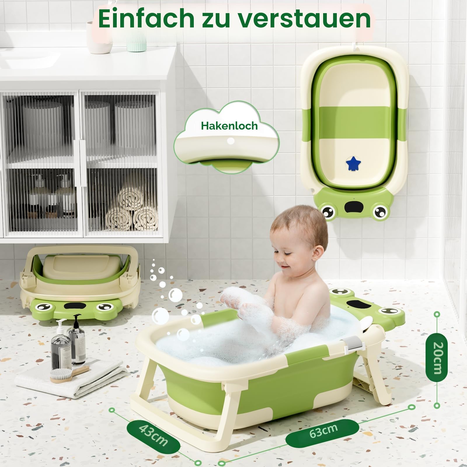 COOSEYA Baby Badewanne für 0-18 Monate, Faltbare Babywanne mit Babybadewanne Stützkissen, Portable Baby Bathtub als Wesentliche Artikel für Neugeborene und Kleinkind, Dinosaurier - Design (Grau)
