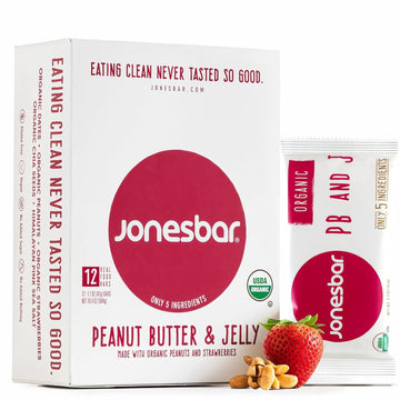 JONESBAR Organic Plant-Based Protein Bars | Peanut Butter and Jelly | Fruit & Nut Bar, Kosher, Gluten-Free, Breakfast Bars, School Snacks, Vegan Snack & Healthy Snacks for Adults and Kids (Pack of 12)