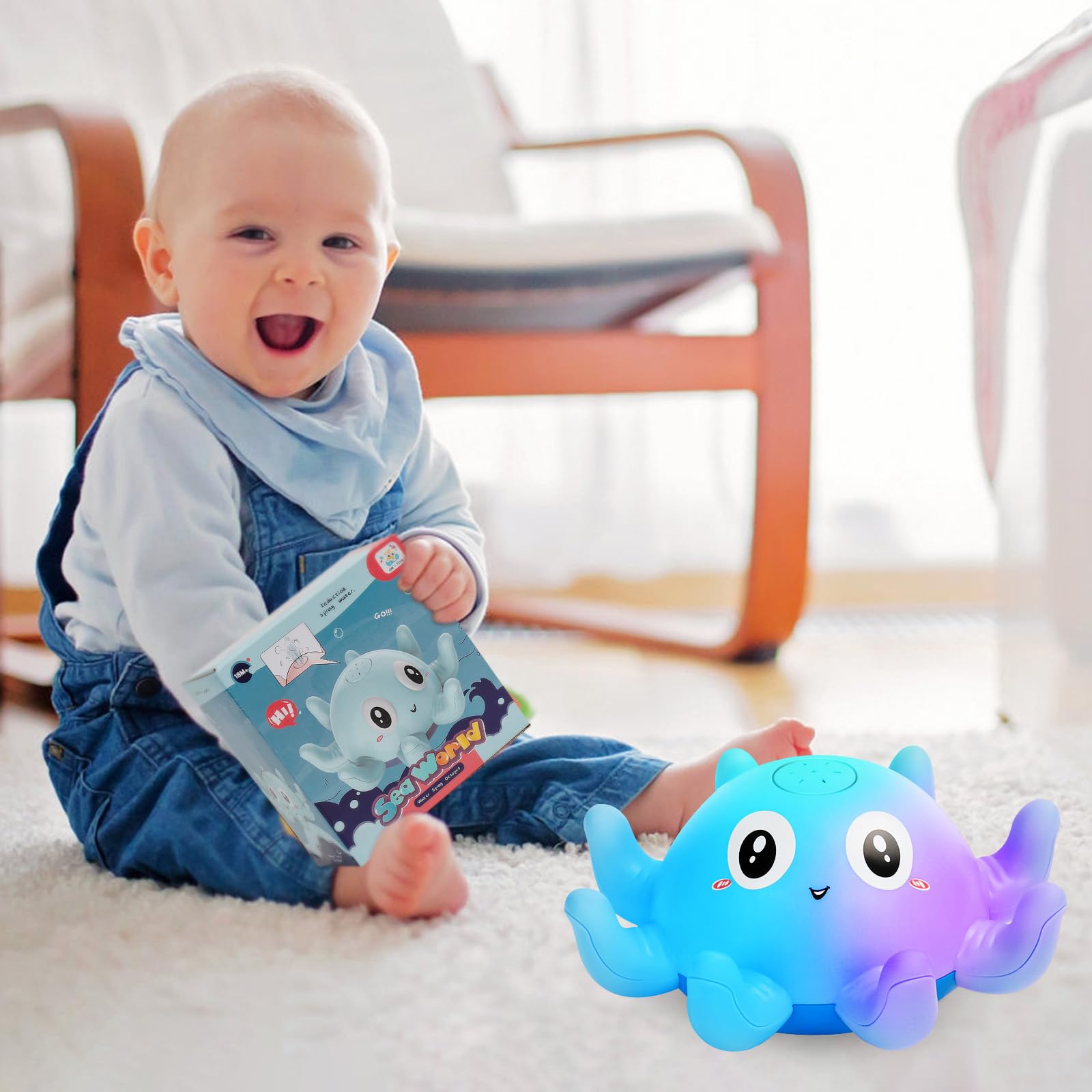 Jovicos Badewannenspielzeug, Oktopus Spray Wasserspielzeug mit Licht, Badespielzeug Baby Badewann Spielzeug Kinder Geschenk (Blau)