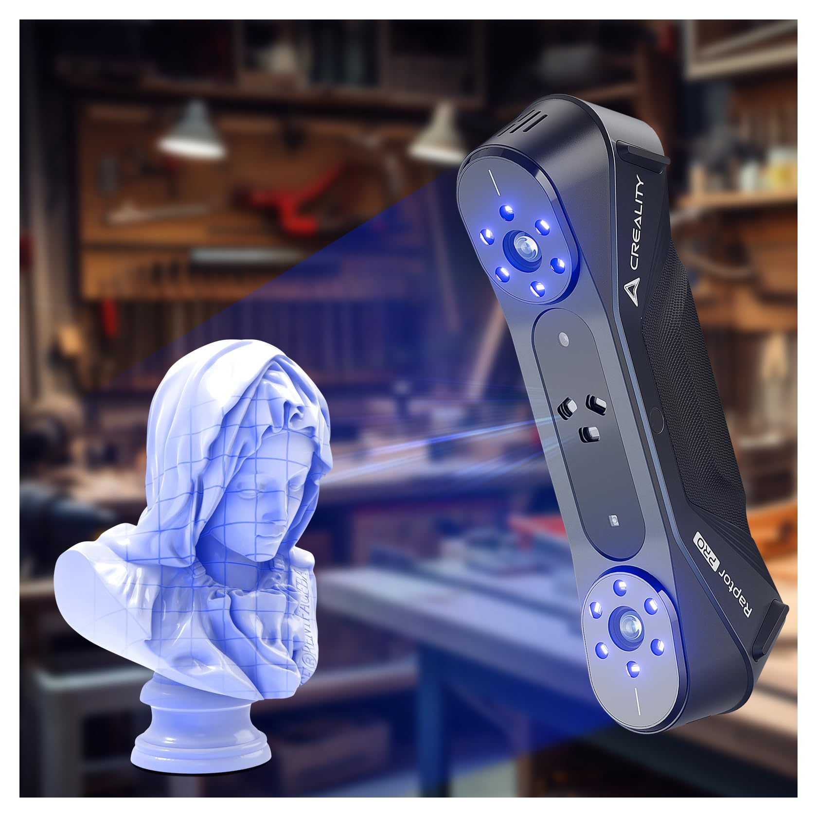 Creality Sermoon S1 3D Scanner, High-Precision 0.02mm Metrology-Grade 3D Scanner for 3D Printing with Blue/IR Laser, Exclusive Single-line Deep Hole scanning Technology, Wireless Support