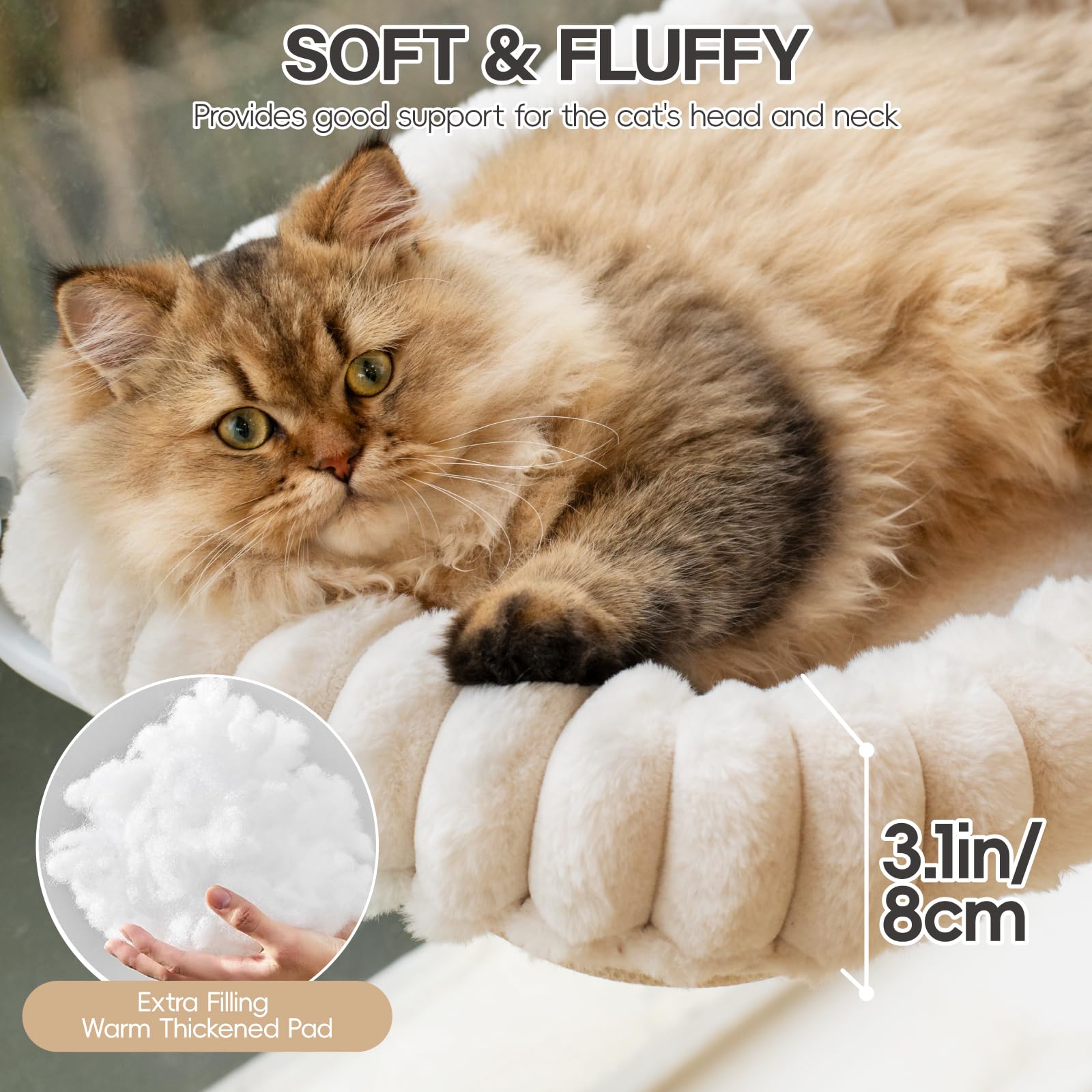 EDAGNY Katzen Fensterliege Hängematte Weich mit Abnehmbarem Wendebezug - Katzen Hängematte Fenster mit Stabiles Stahlgestell Halt bis 18kg, Creme M