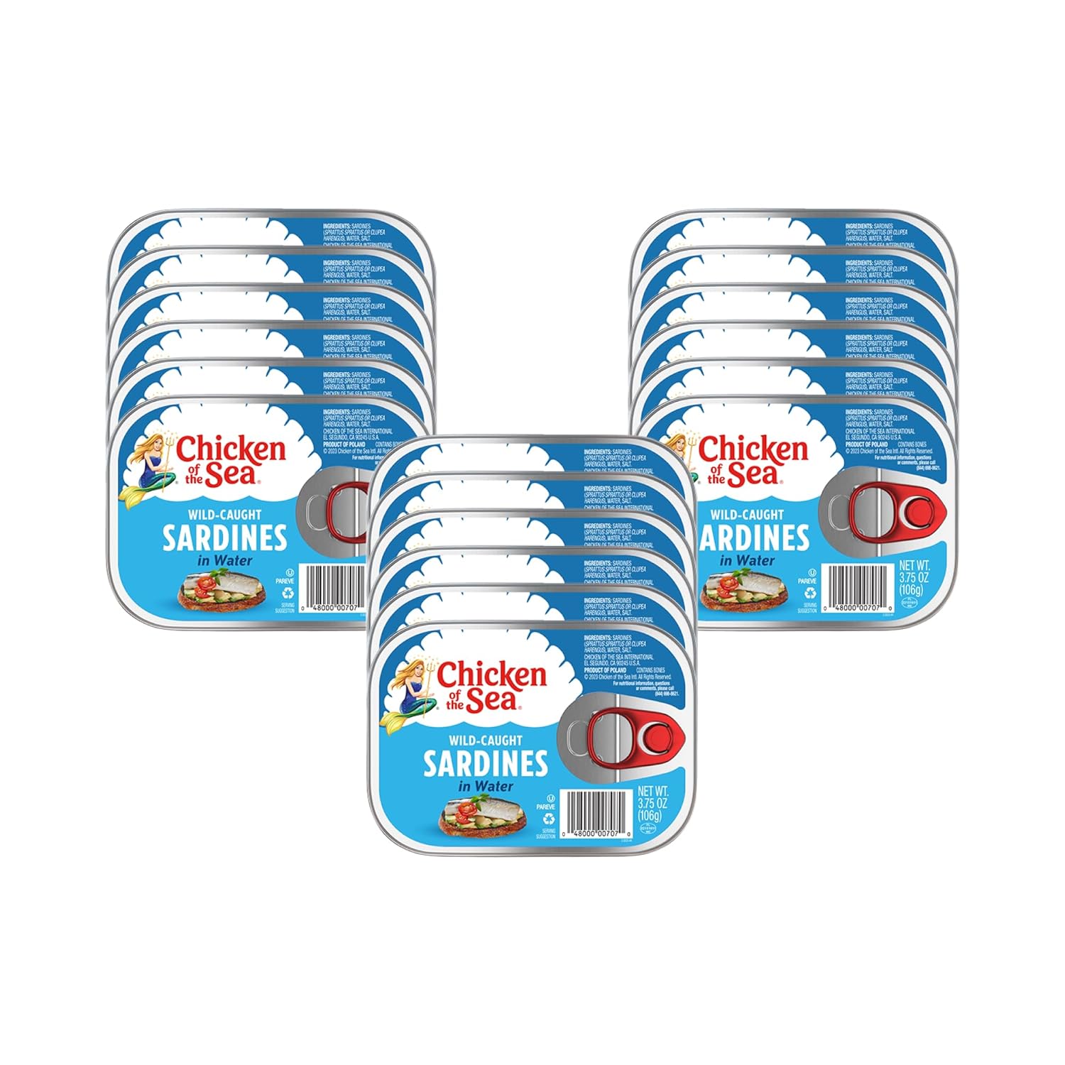 Chicken of the Sea Sardines in Olive Oil, 3.75 oz. (Pack of 18), Wild Caught Canned Sardines, Packaging May Vary
