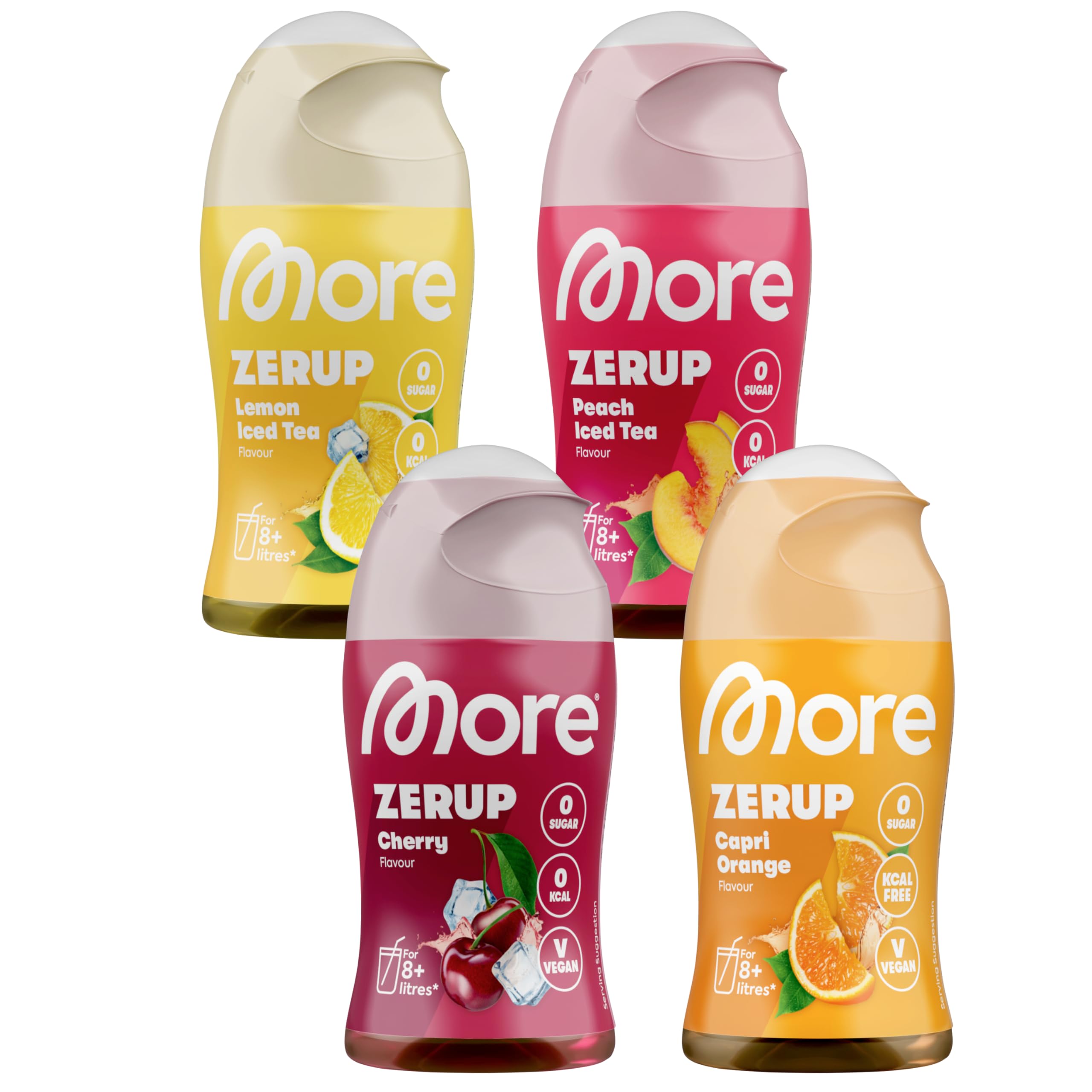 MORE Zerup, mixed 6er Bundle, 6 x 65 ml, verschiedene Sorten, für bis zu 48 l Fertiggetränk, zuckerfreier Sirup mit u.a. echten Fruchtextrakten, vegan, zero Kalorien - made in Germany