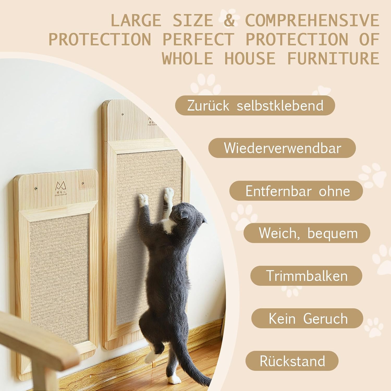 Selbstklebende Kratzschutzmatte für Sofa & Wand, 40x200 cm kratzschutz Sofa Katze - Trimmbarer Schutz gegen Katzenkratzer Couch Schutz von DIY Krallen Katzenteppich