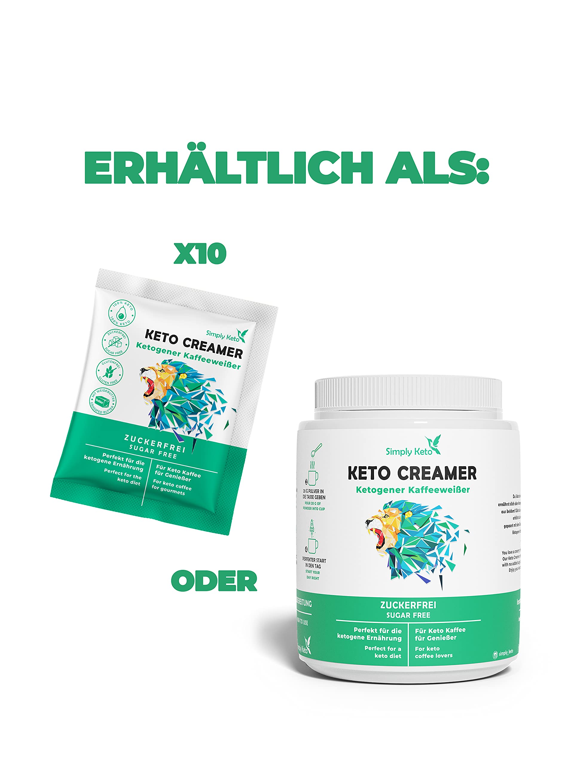 Simply Keto Keto Creamer Vorratsdose 450g - Ohne Zuckerzusatz ketogener Kaffeeweißer für leckeren Milchkaffee - Mit Kokosöl & Weidebutter - Ohne Zucker & Kohlenhydrate - Optimiert für Geschmack