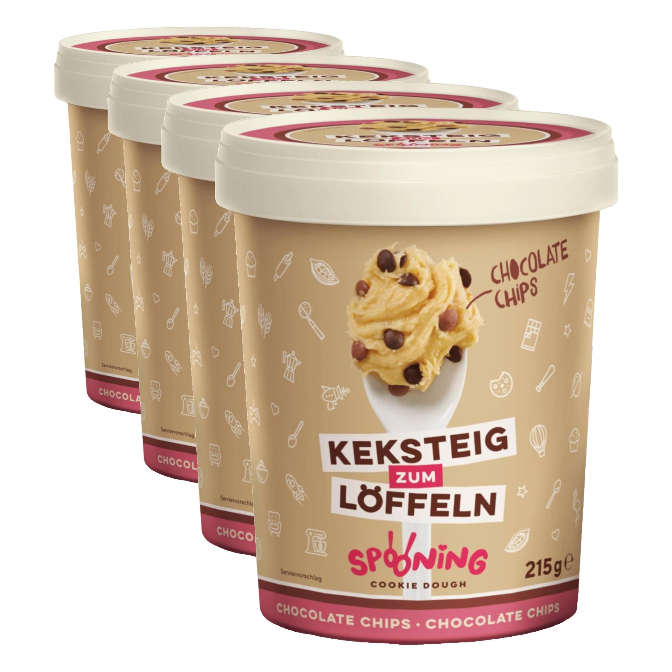 Spooning Cookie Dough Bundle, Keksteig zum Löffeln in 4 verschiedenen Sorten, Classic, Chocolate Chips, Black Cookie Crunch, Lemon Cake, 4x 215g