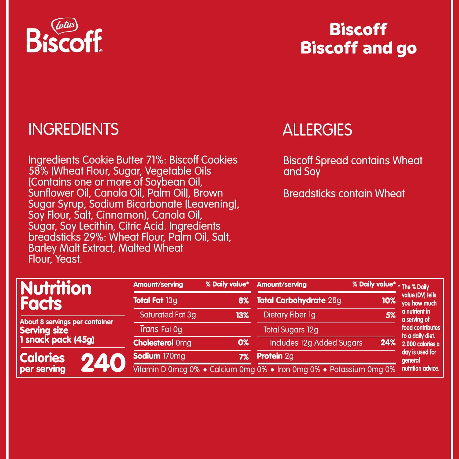 Lotus Biscoff & GO, Cookie Butter and Breadsticks Snack Pack, non-GMO + Vegan, 1.6 Oz (Pack of 8)