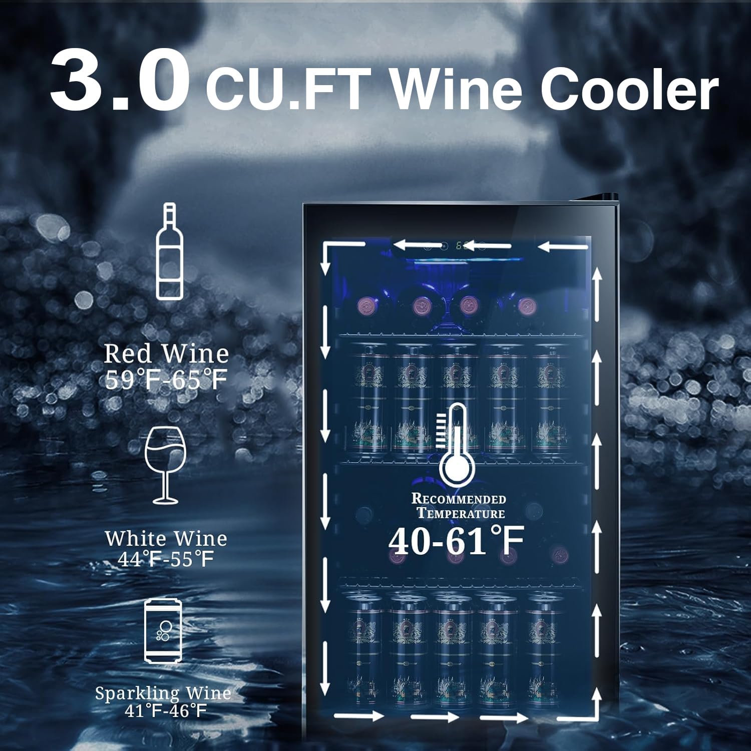 Antarctic Star Wine Cooler, Beverage Refrigerator, 16 Bottle Freestanding Quiet Wine Cellar Front Glass Door for Home and Bar, Digital Temp Control, 1.71 Cu.Ft.
