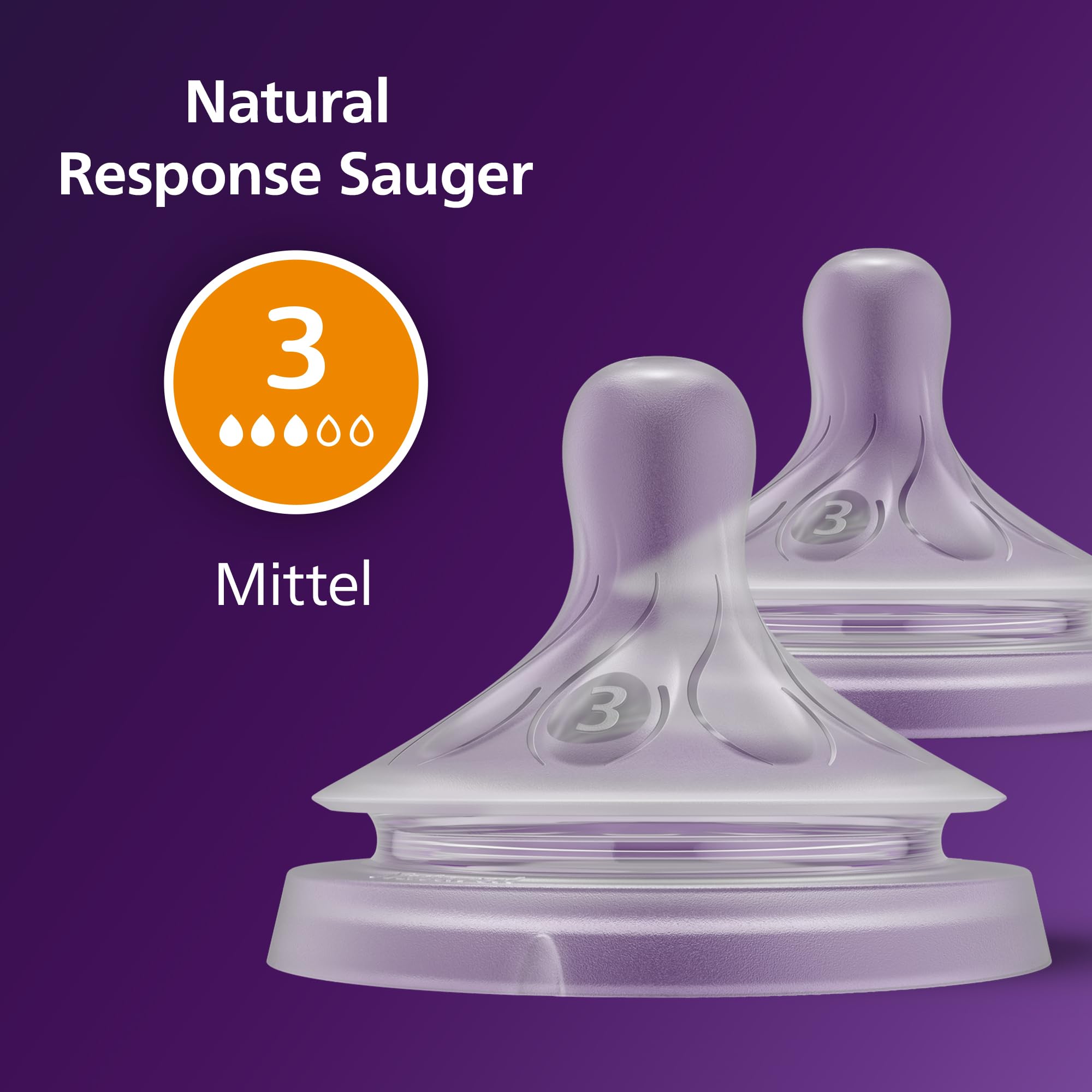 Philips AVENT Natural Response Sauger mit Anti-colic-Ventil, langsamer Nahrungsfluss (Durchflussrate 2), Doppelpack, SCY962/02