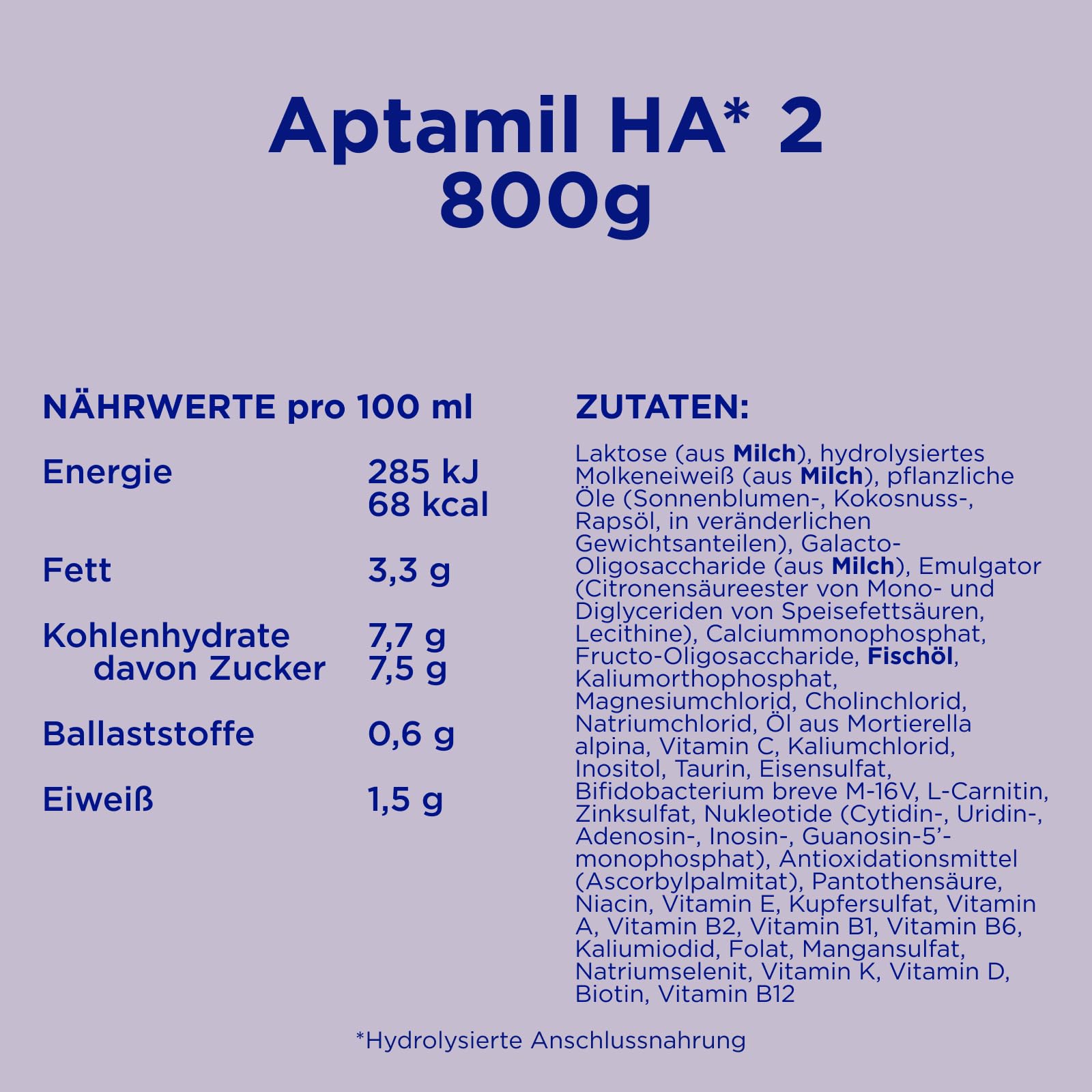 Aptamil HA PRE – Anfangsmilch von Geburt an, Mit DHA, Nur Laktose, Ohne Palmöl, Babynahrung, Milchpulver, 1 x 800 g