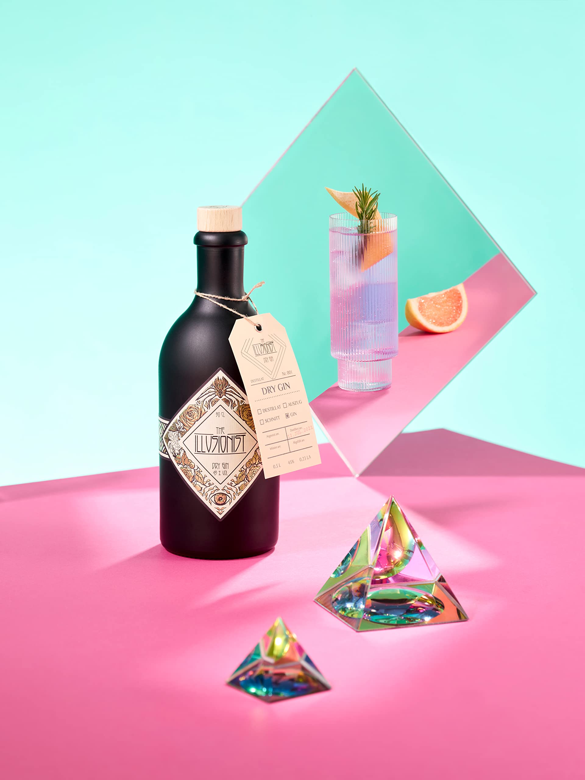 The Illusionist Dry Gin | Der Farbwechsel Gin | 16 Premium Botanicals | Floral & Fruchtig | 45% Vol. | 500ml