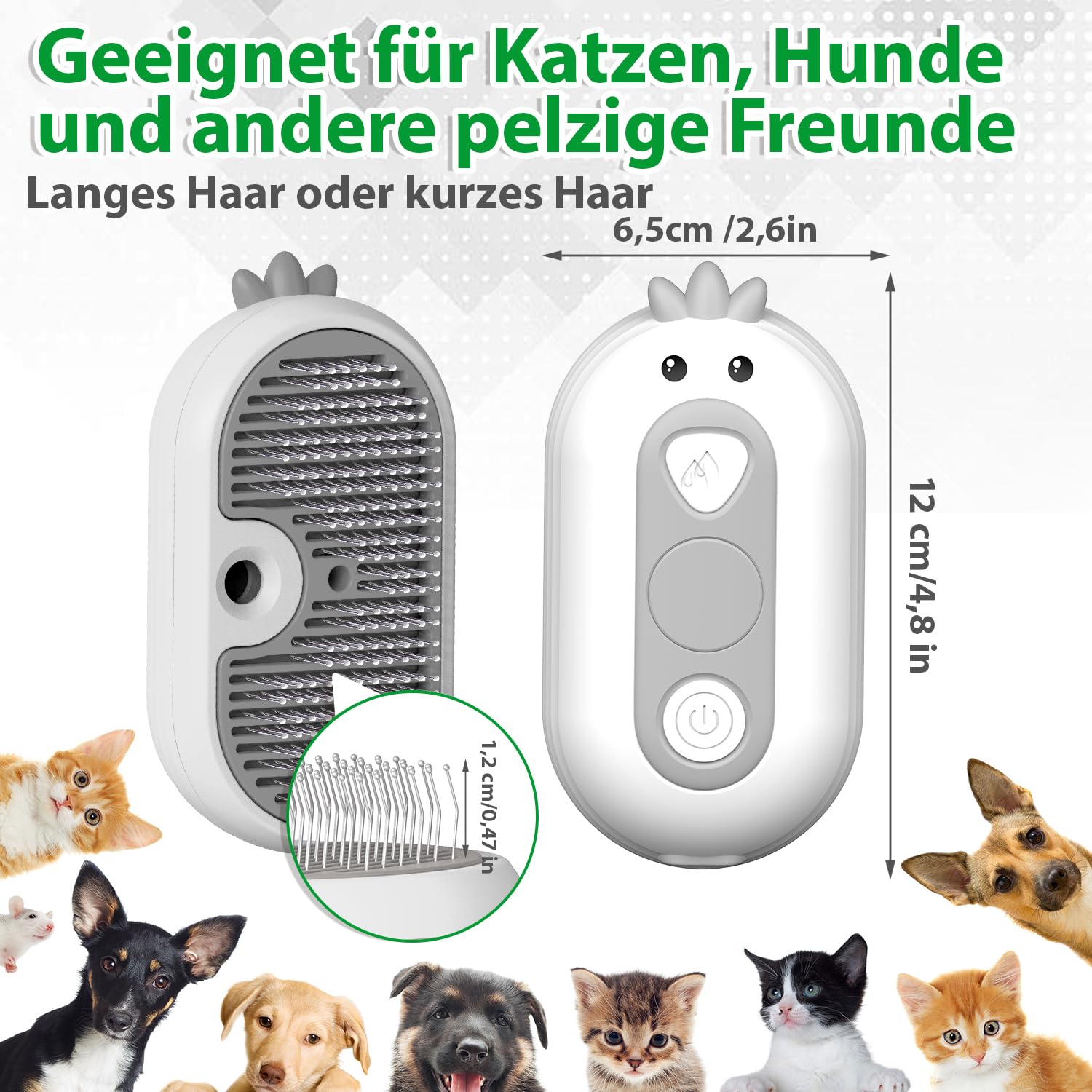 Katzenbürste mit Dampf & Auslöseknopf, Wiederaufladbar Dampfbürste von Katze Hunde, Spray Haustierhaar Bürste, Massage Steamer Kamm für Langhaar und Kurzhaar zum Entfernen Losem Fell und Schmutz