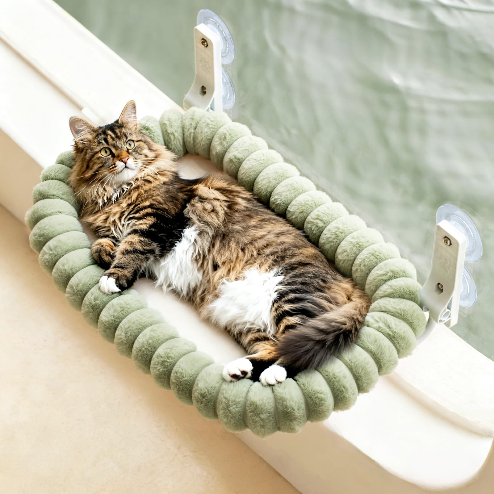 EDAGNY Katzen Fensterliege Hängematte Weich mit Abnehmbarem Wendebezug - Katzen Hängematte Fenster mit Stabiles Stahlgestell Halt bis 18kg, Creme M