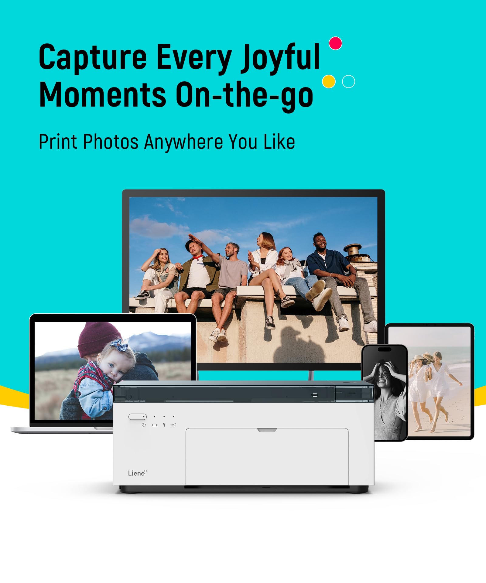 Liene M100 4x6'' Photo Printer, Phone Printer 100 Sheets & 3 Cartridges, Full-Color Photo, Portable Instant Photo Printer for iPhone Android, Thermal Dye Sublimation, Wi-Fi Picture Printer 100 Papers