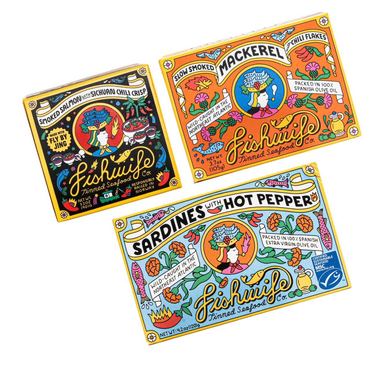 Fishwife Smoky Trio 3-Pack (Smoked Rainbow Trout, Smoked Salmon, Smoked Mackerel) | Gluten-Free, High Protein, Omega-3s | Hand-Packed