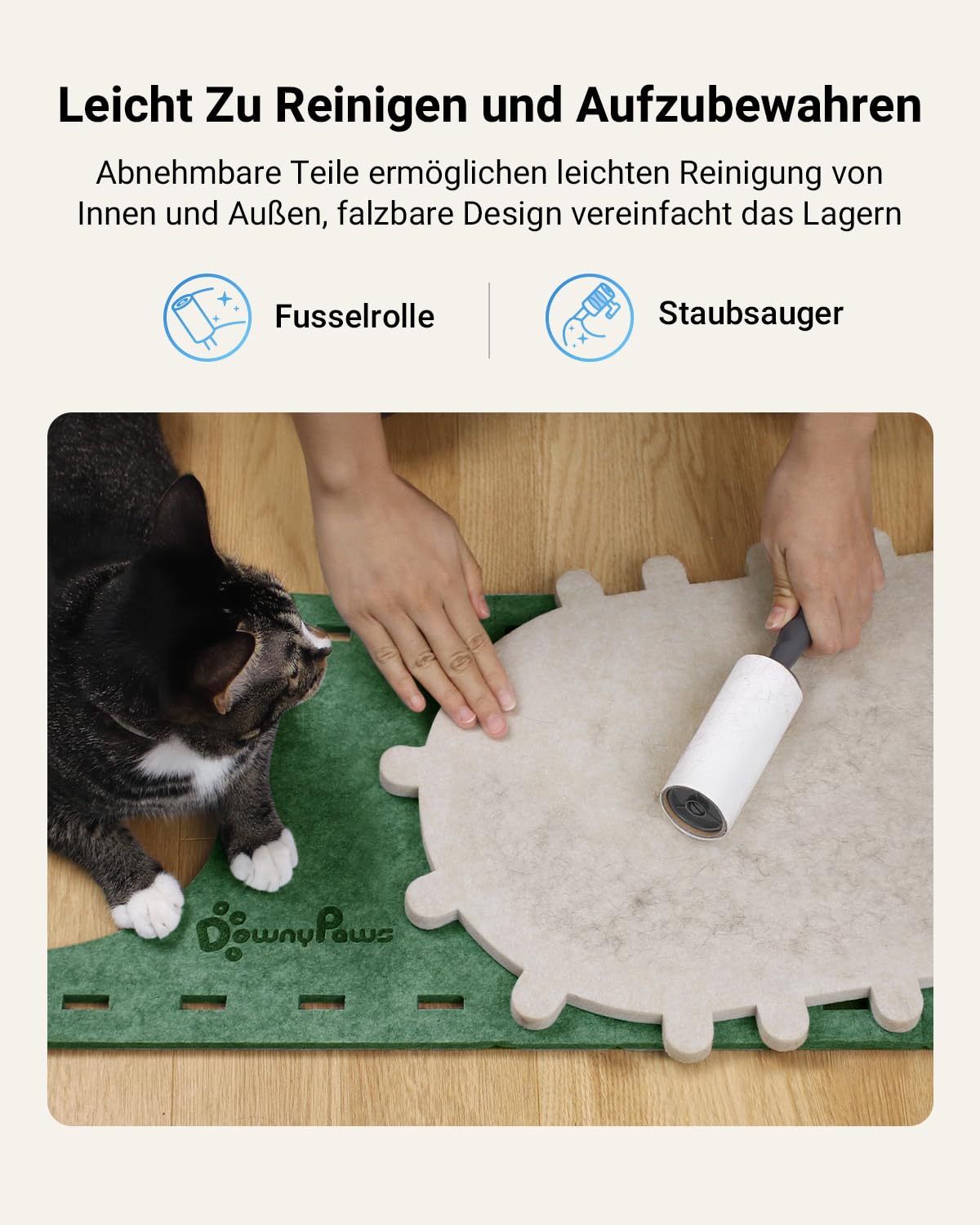 Katzenhöhle Filz, Katzenhaus aus Filz, Katzenbett, Katzenhöhle für Katzen, 58 x 33 x 30cm, Peek-a-Boo zum Spielen, Winterfest, Schutz der Katzennägel, Beige
