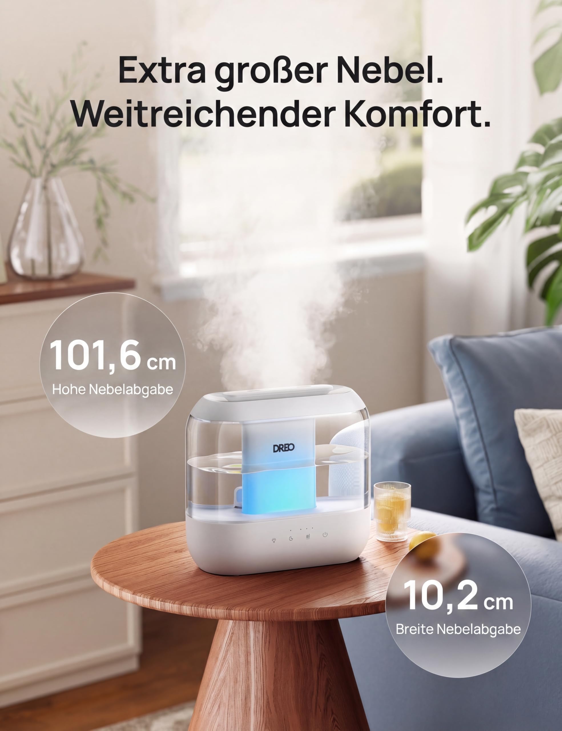 Dreo Smart Luftbefeuchter für Schlafzimmer, oben befüllbarer 4L Supergroßer Kühler Nebel Humidifier mit Öl Diffusor und Nachtlicht, 36 Stunden Laufzeit, leiser Ultraschall Luftbefeuchter Zuhause