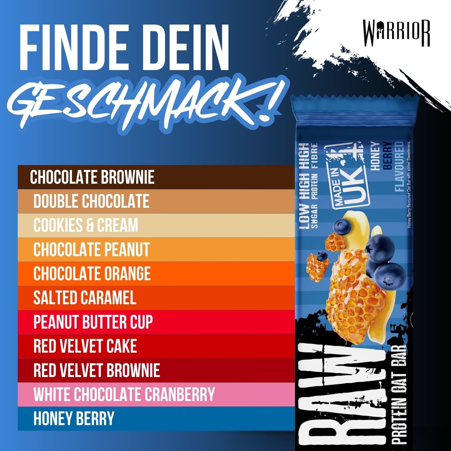 Warrior Raw Proteinriegel 12 x 75 g – Ballaststoffreicher Haferriegel mit Protein, High Protein Snack ohne Zucker, Natürlicher Haferflocken Riegel mit Präbiotika – Schoko-Brownie