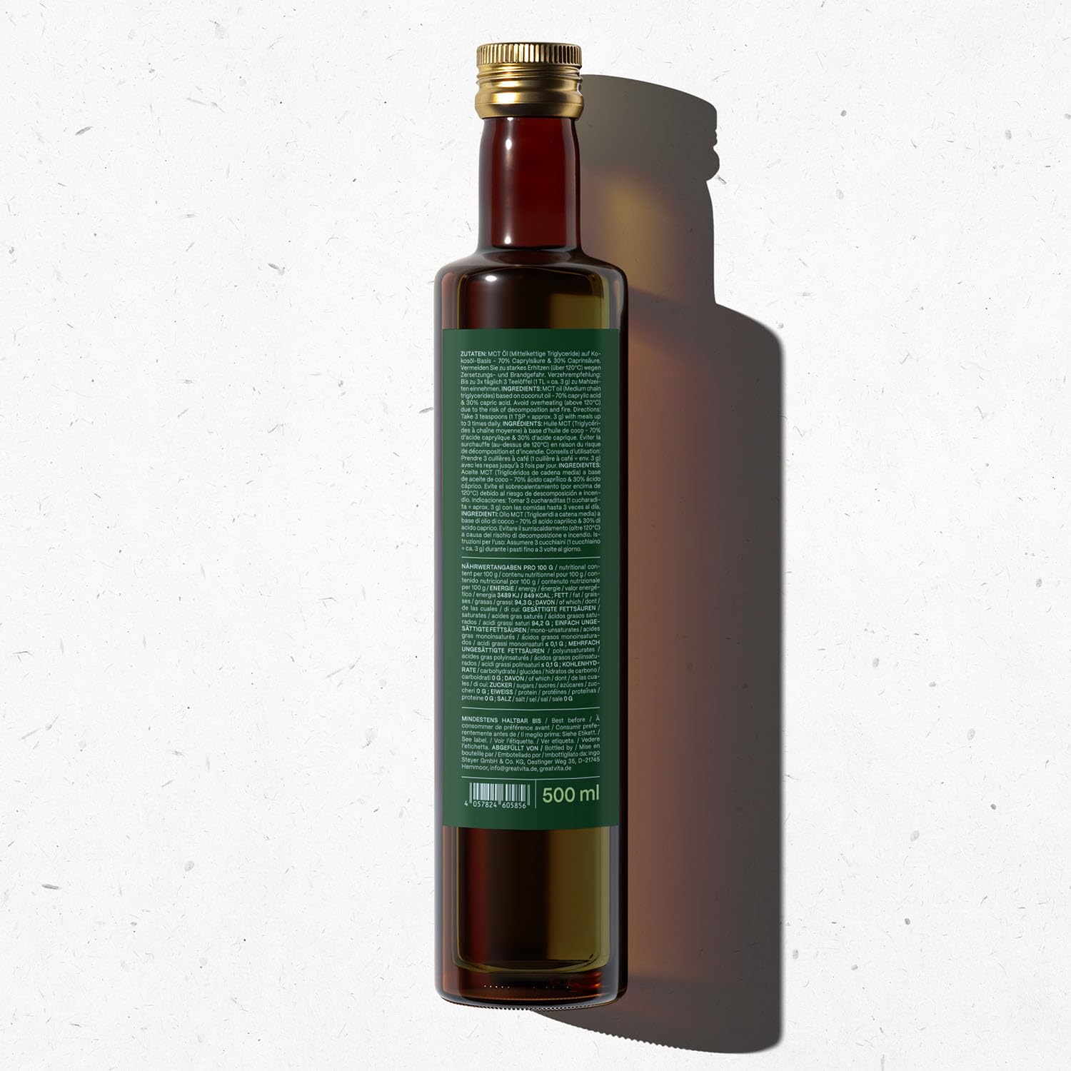 GreatVita MCT Öl auf Kokosölbasis 2x 500 ml | C8 & C10 Fettsäuren, Premium Qualität - 70% Caprylsäure & 30% Caprinsäure - Aufdruck kann variieren