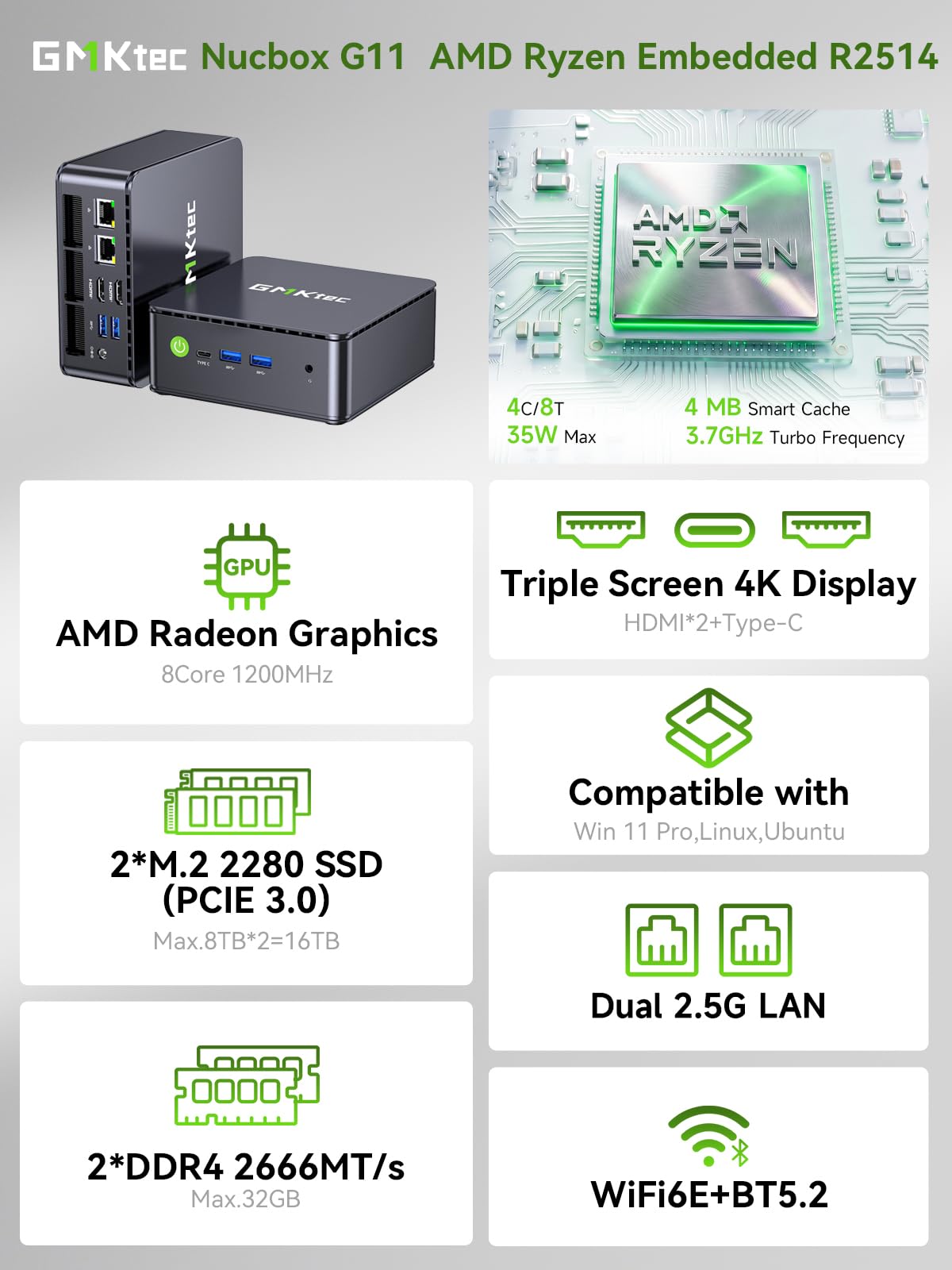 GMKtec G3 Pro Mini PC, Intel Core i3-10110U (Beats 4300U/N150) 16GB DDR4 (Dual Channel) 512GB PCIe M.2 SSD, Desktop Computer 4K Dual HDMI/USB3.2/WiFi 6/BT5.2/2.5GbE for Office, Business