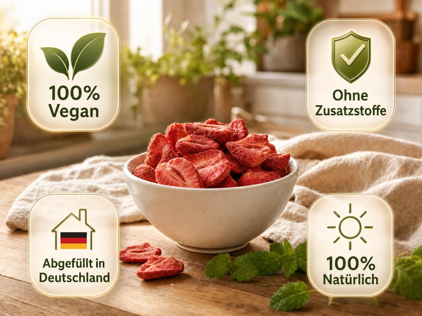 EWL Naturprodukte Erdbeeren gefriergetrocknet 400g, im bruchsicheren Eimer, gefriergetrocknete Erdbeeren in Deutschland abgefüllt, vegan und natürlich lecker