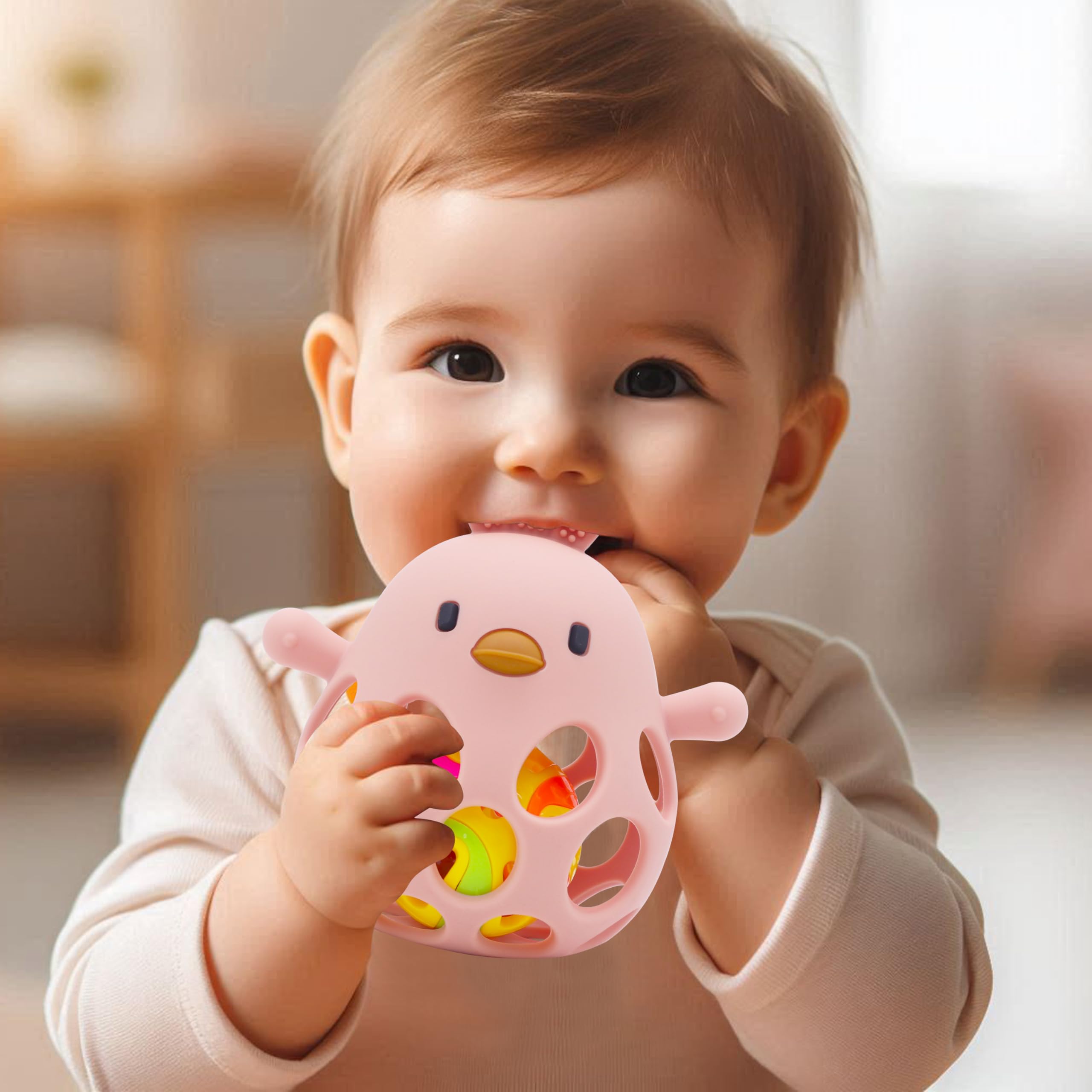 farout Montessori Beißring & Rassel für Babys - Sensorik Spielzeug ab 0 Monate, Zahnungshilfe & Greifball - Geschenk für Jungen & Mädchen
